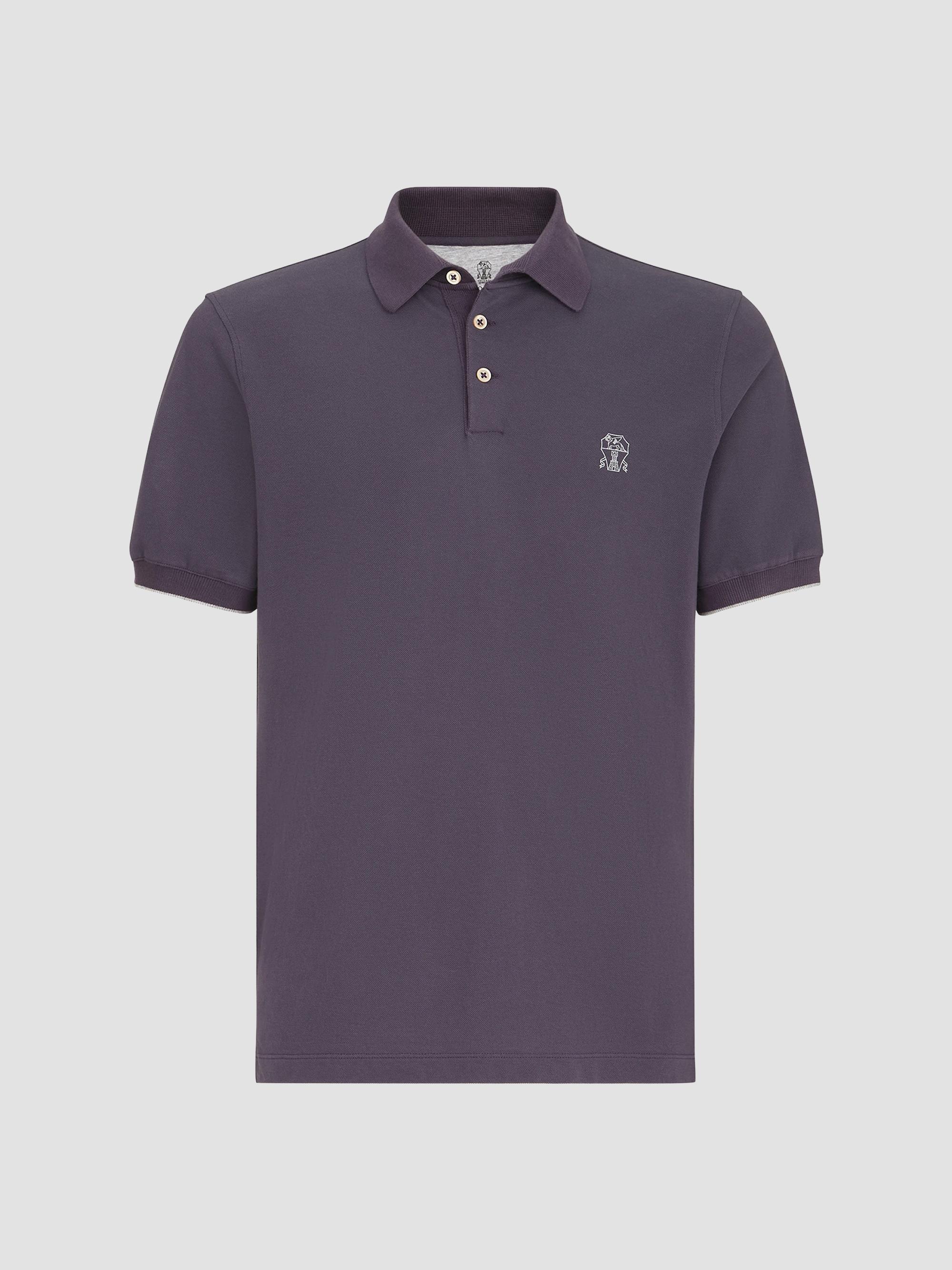Brunello Cucinelli Men's Cotton Piqué Polo Shirt with Logo - Purple