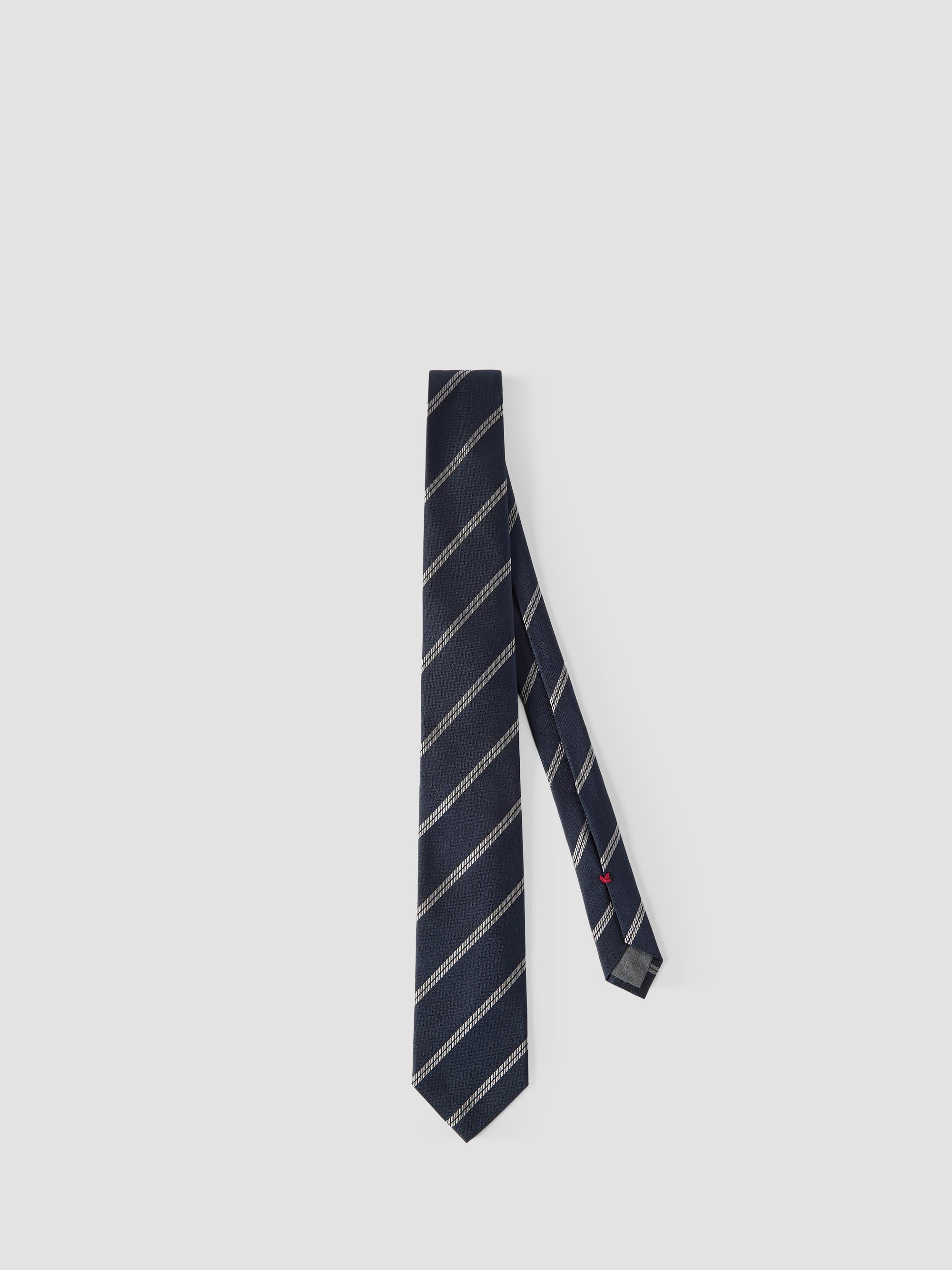 Brunello Cucinelli Men's Striped Silk Tie - Navy Blue