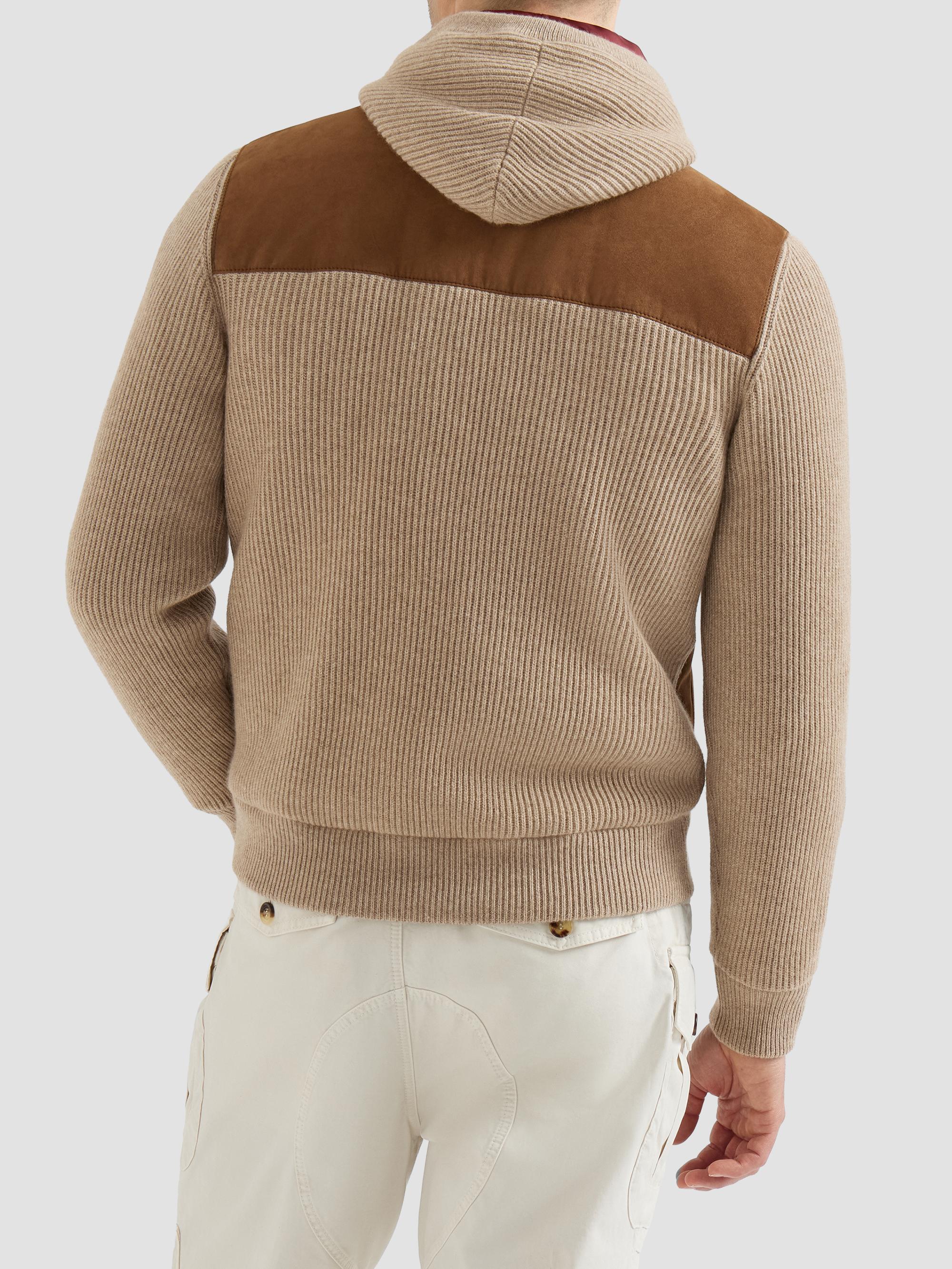 BORNELLO CUCINELLI フード付きニットパーカー Brunello Cucinelli Suede and Cashmere Knit Hooded Bomber Jacket