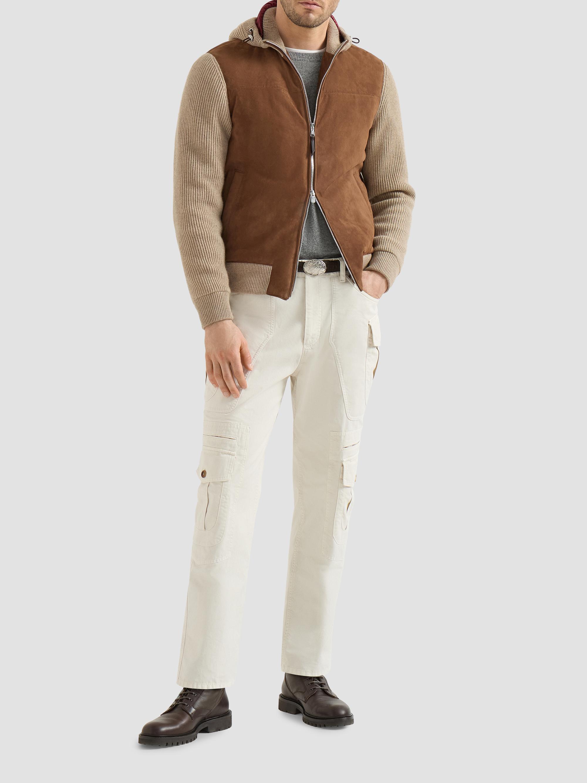 Brunello Cucinelli Suede and Cashmere Knit Hooded Bomber Jacket