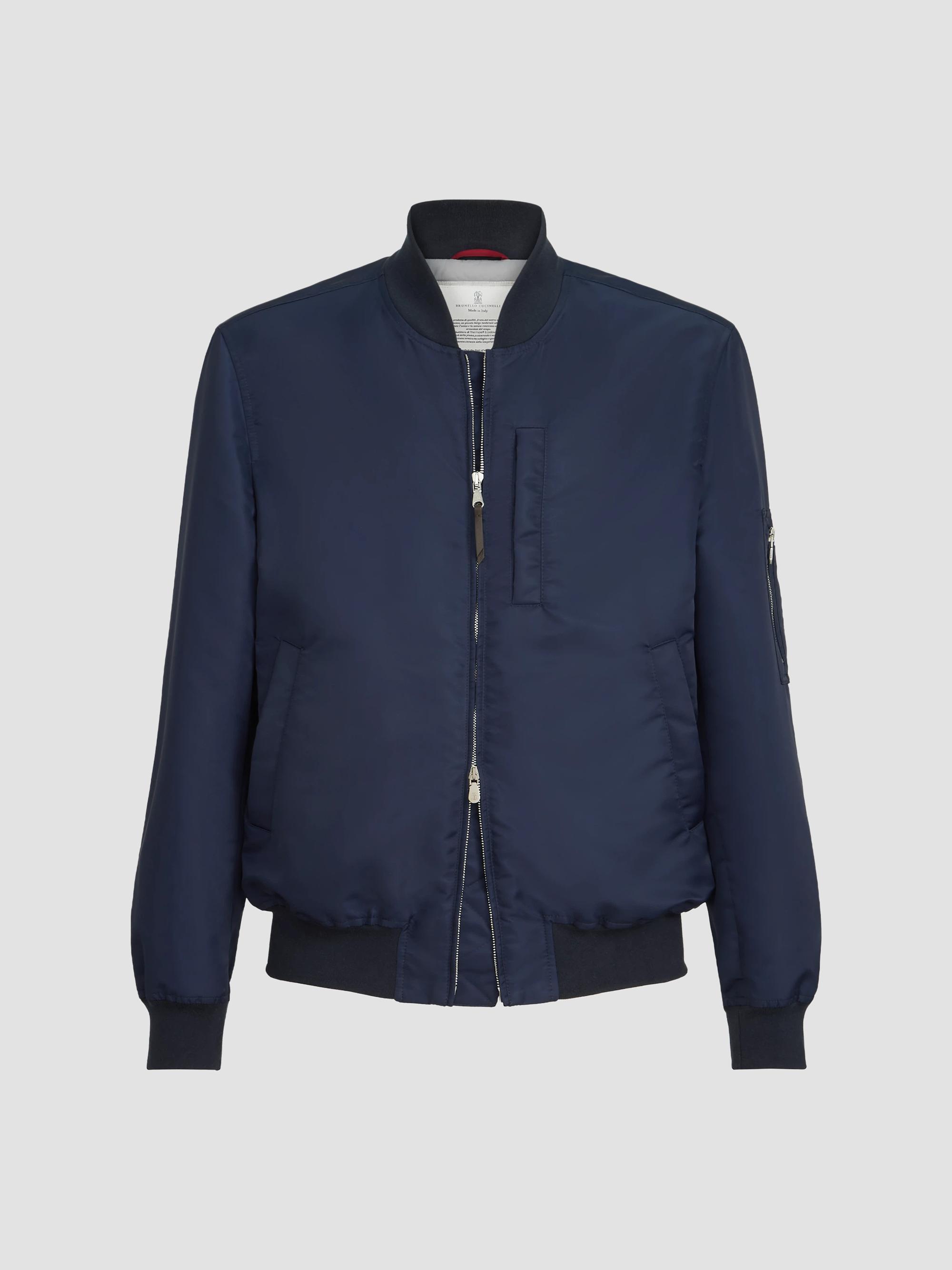 Brunello Cucinelli Men's Water-Resistant Techno Satin Bomber Jacket - Navy Blue