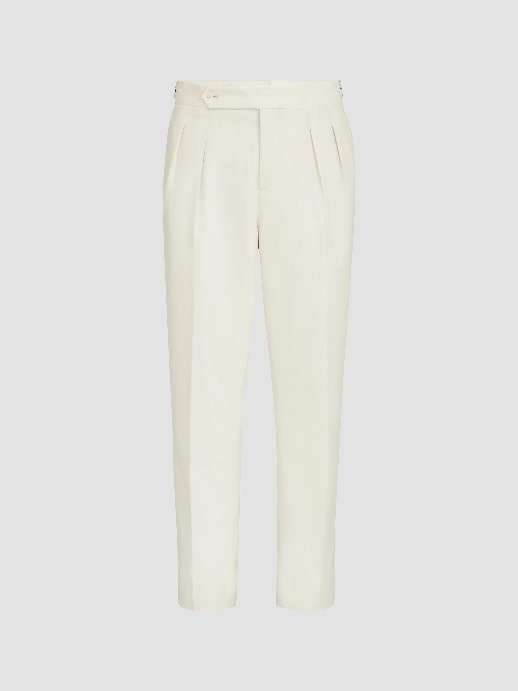Brunello Cucinelli Men's Cotton Narrow Wale Corduroy Tuxedo Trousers with Double Pleats - Milk | Thumbnail 7