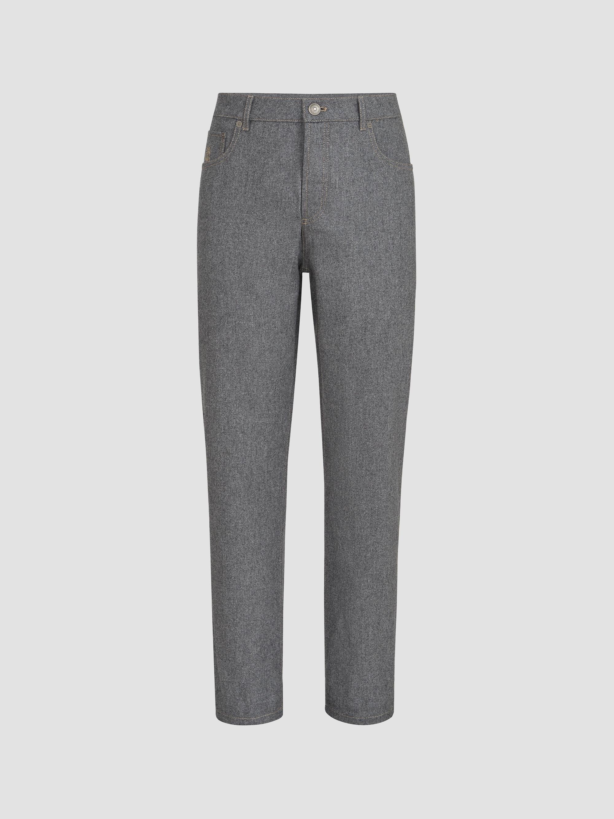 Brunello Cucinelli Men's Virgin Wool Flannel Five-Pocket Trousers - Dark Grey | Thumbnail 7