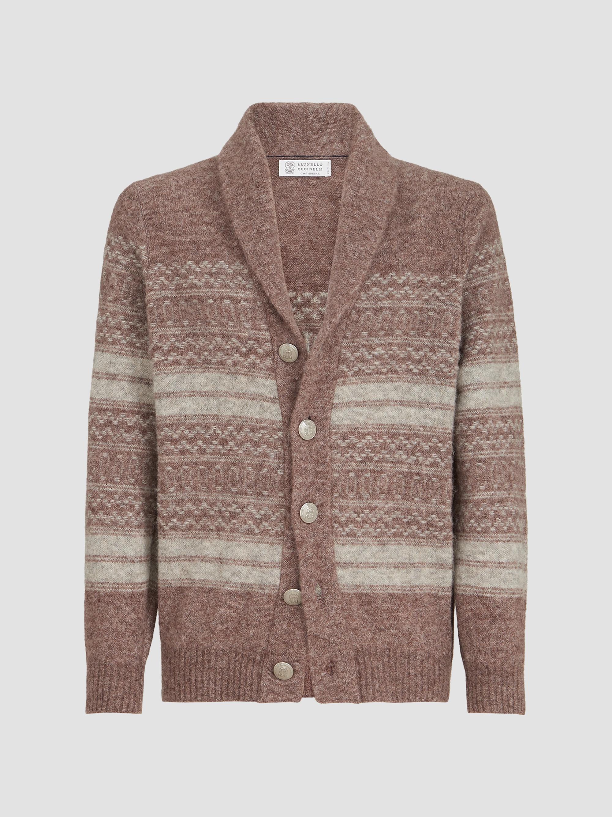 Brunello Cucinelli Men's Alpaca, Cashmere and Wool Nordic Jacquard Cardigan - Red | Thumbnail 7
