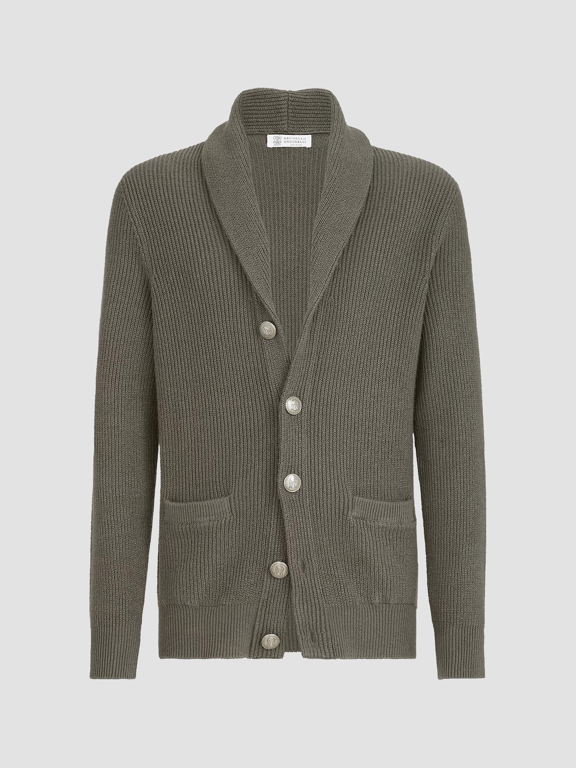 Brunello Cucinelli Men's Malfilé Cotton English Rib Cardigan - Military