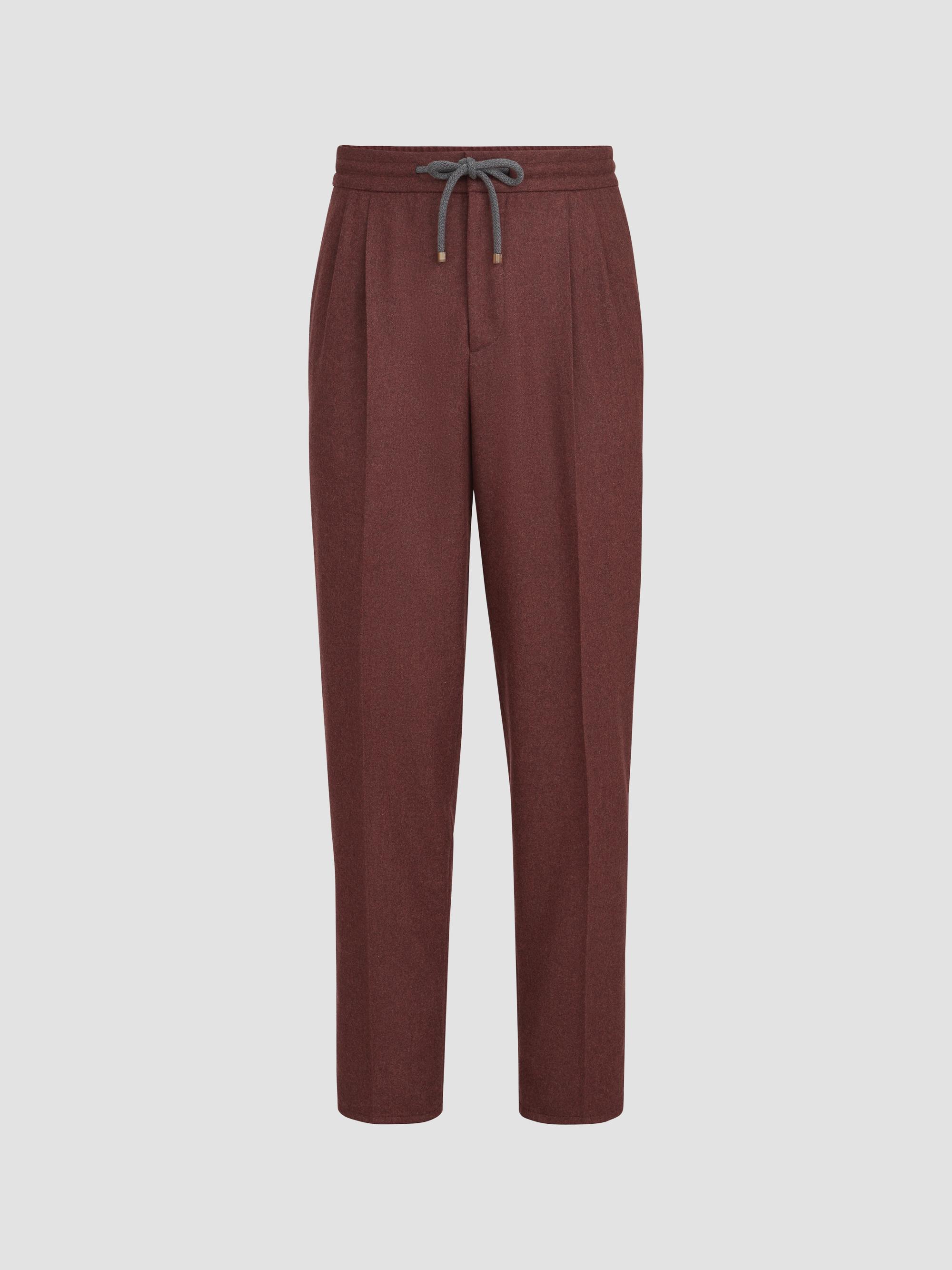 Brunello Cucinelli Men's Virgin Wool and Cashmere Flannel Trousers with Drawstring and Double Pleats - Burned | Thumbnail 7