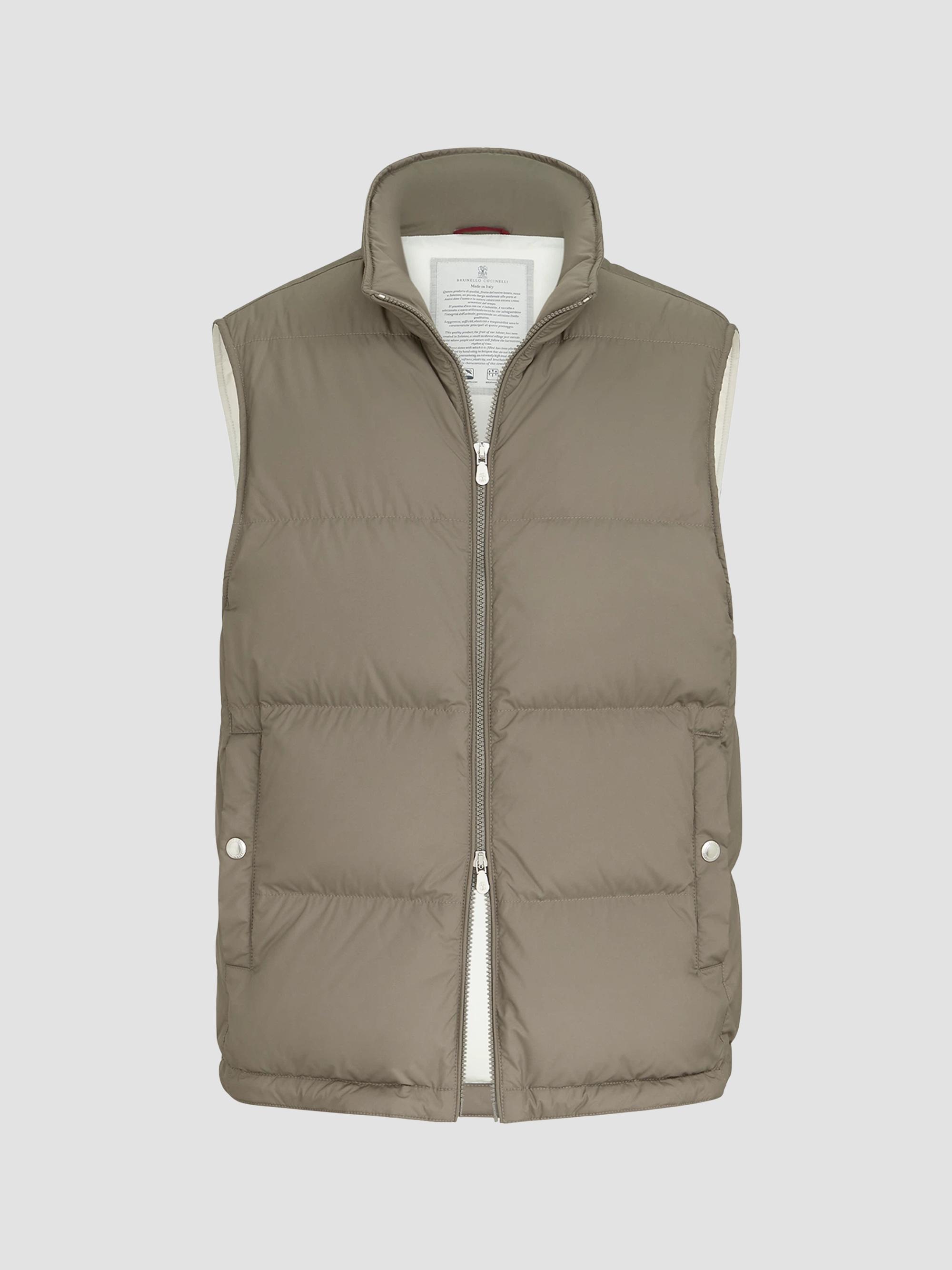 Brunello Cucinelli Men's Lightweight Techno Fabric Down Vest with Packable Hood - Military | Thumbnail 7