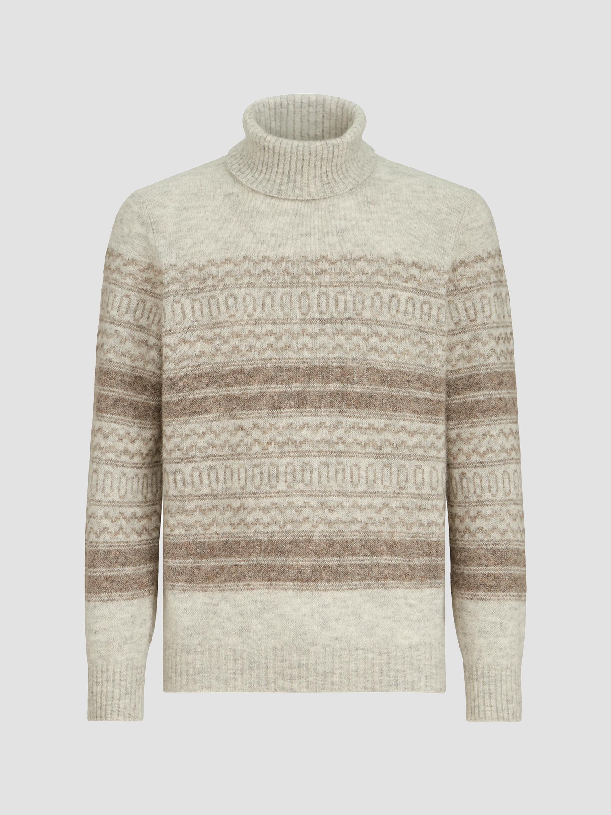 Brunello Cucinelli Men's Alpaca, Cashmere and Wool Nordic Jacquard Turtleneck Sweater - Chestnut