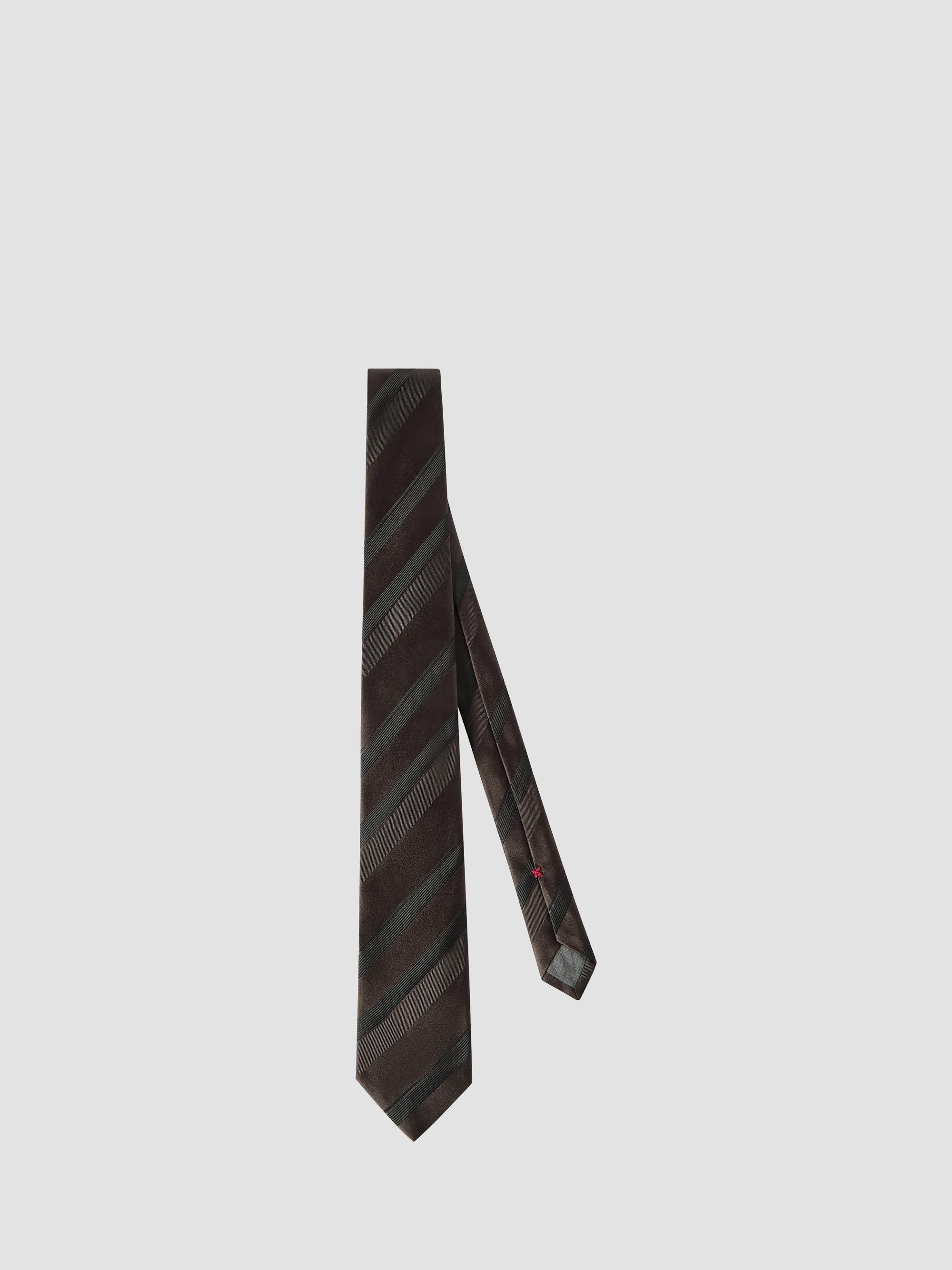 Brunello Cucinelli Men's Regimental Stripe Silk Tie - Pine Cone Brown | Thumbnail 4