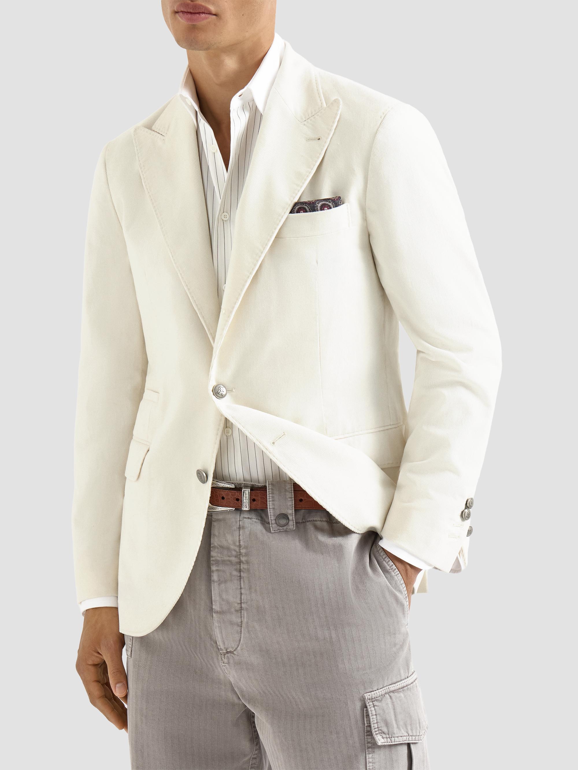 Brunello Cucinelli Men's Sea Island Cotton Narrow Wale Corduroy Deconstructed Blazer - Panama | Thumbnail 7