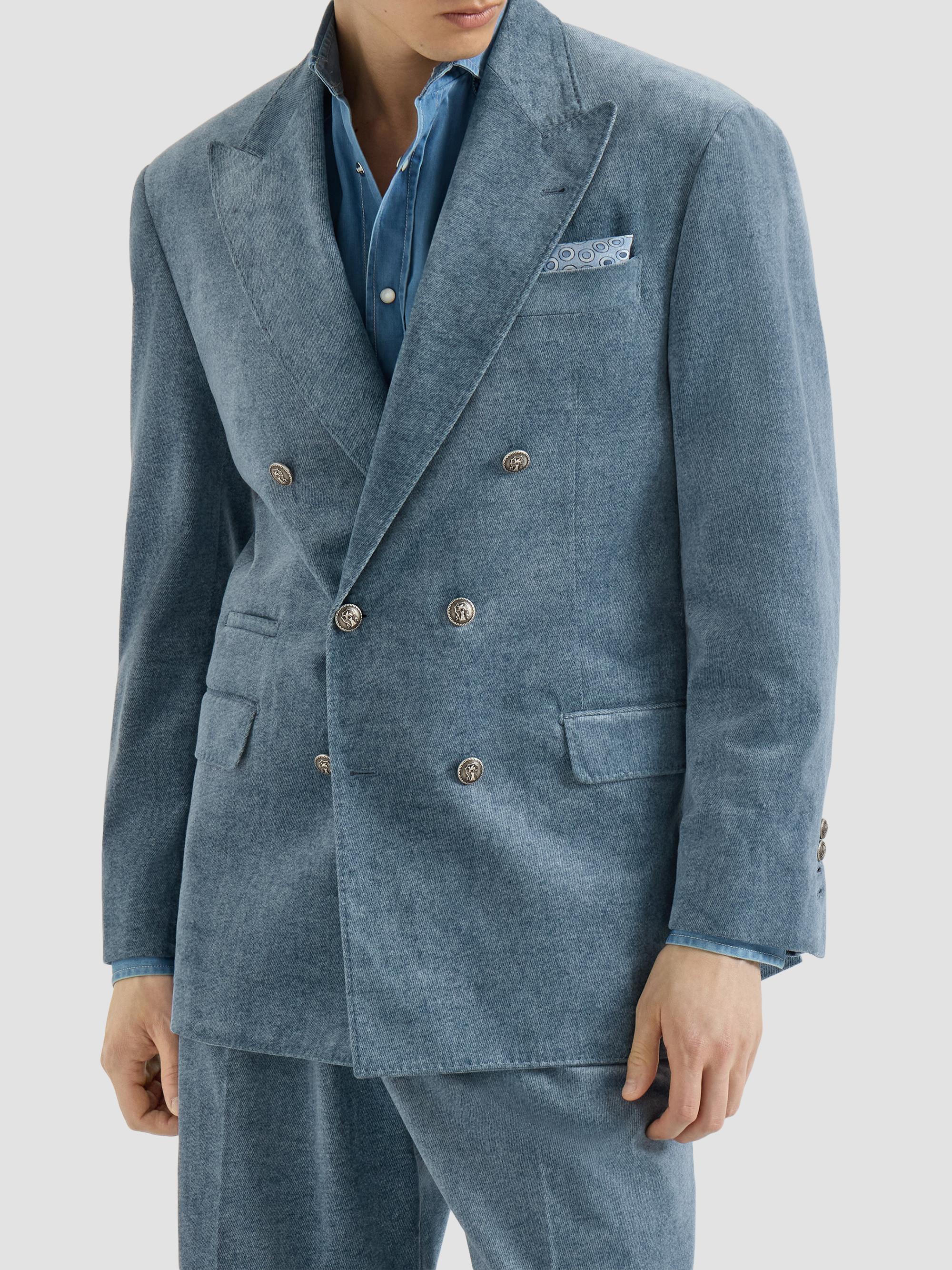 Brunello Cucinelli Men's Denim-Effect Cotton Velvet One-and-a-Half Breasted Tailor Blazer - Cerulean | Thumbnail 7