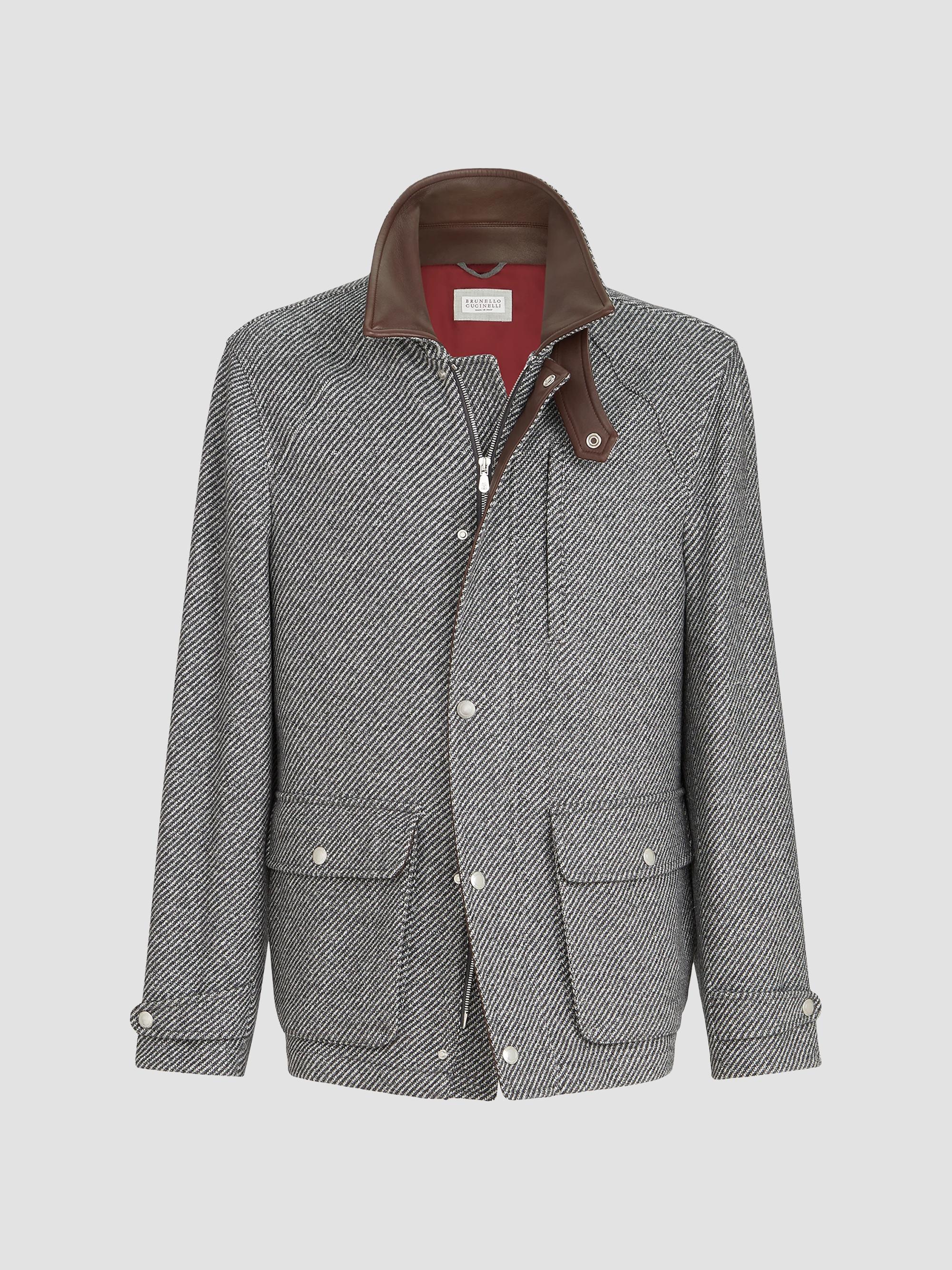 Brunello Cucinelli Men's Cashmere and Silk Diagonal Field Jacket - Medium Grey
