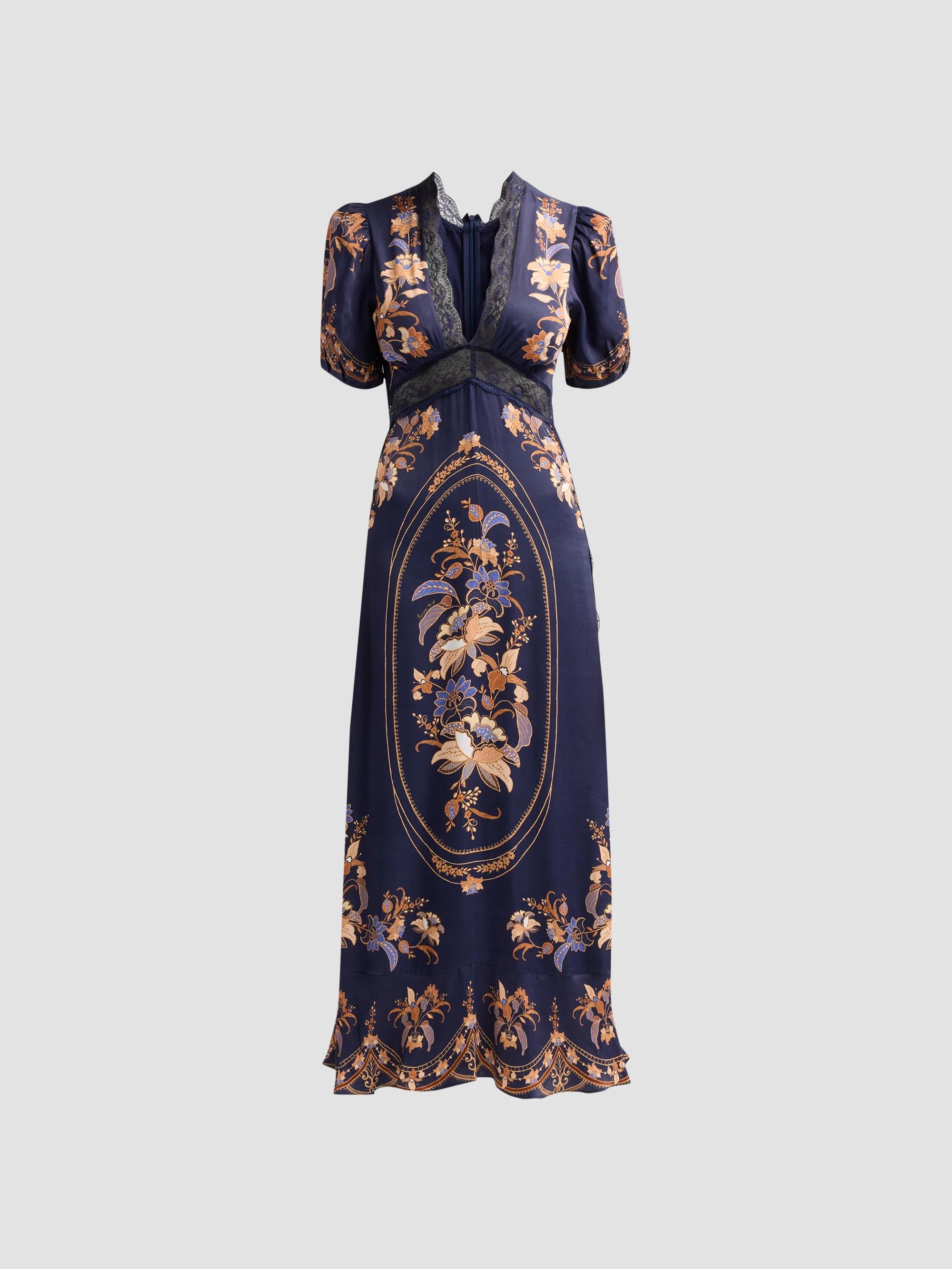 farm rio grey blue cut out midi dress Macaw Leaves Cut-Out Midi-Dress Womens dresses