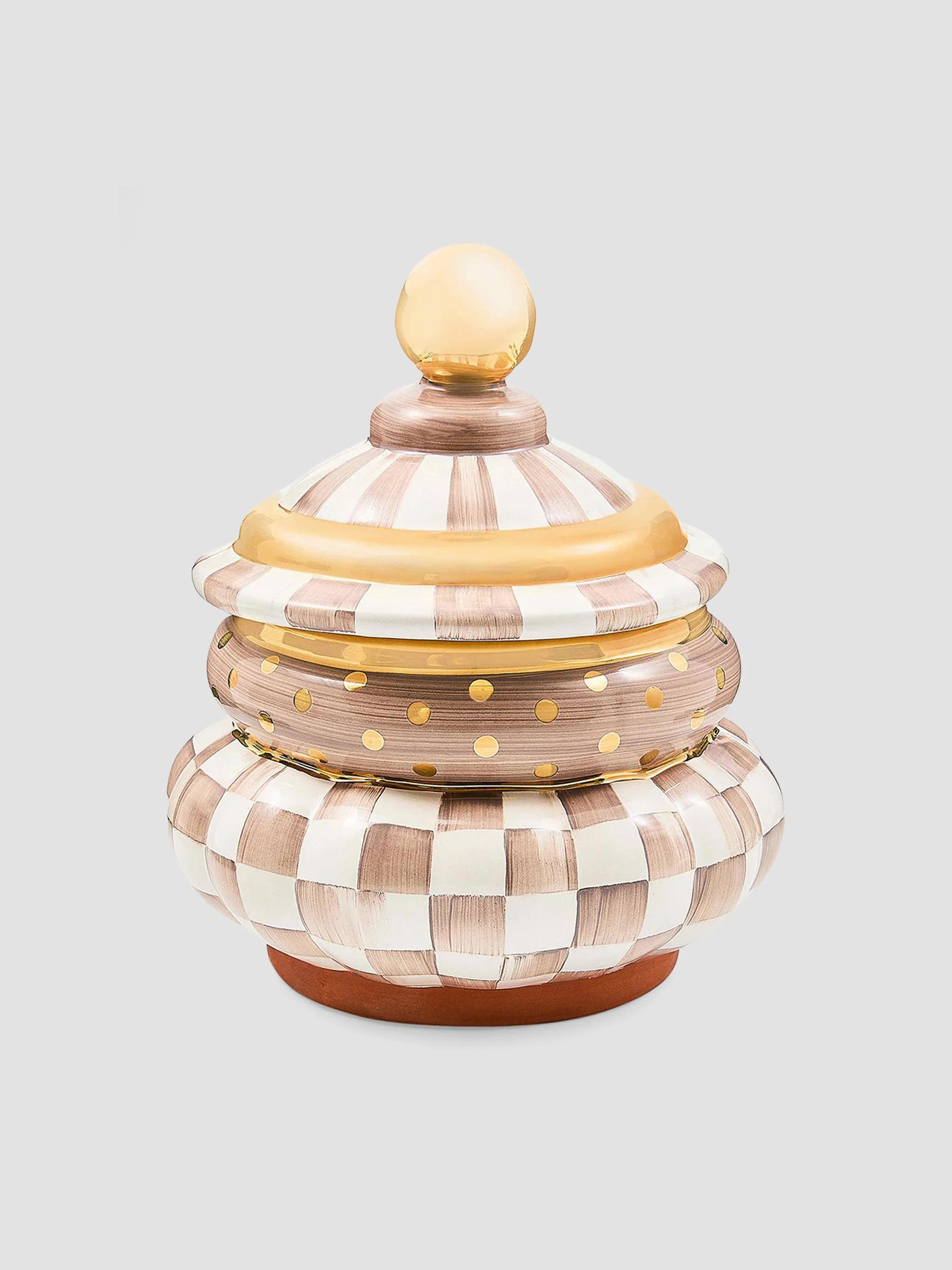 MacKenzie-Childs Mocha Check Ceramic Goovy Storage Container | Saks ...