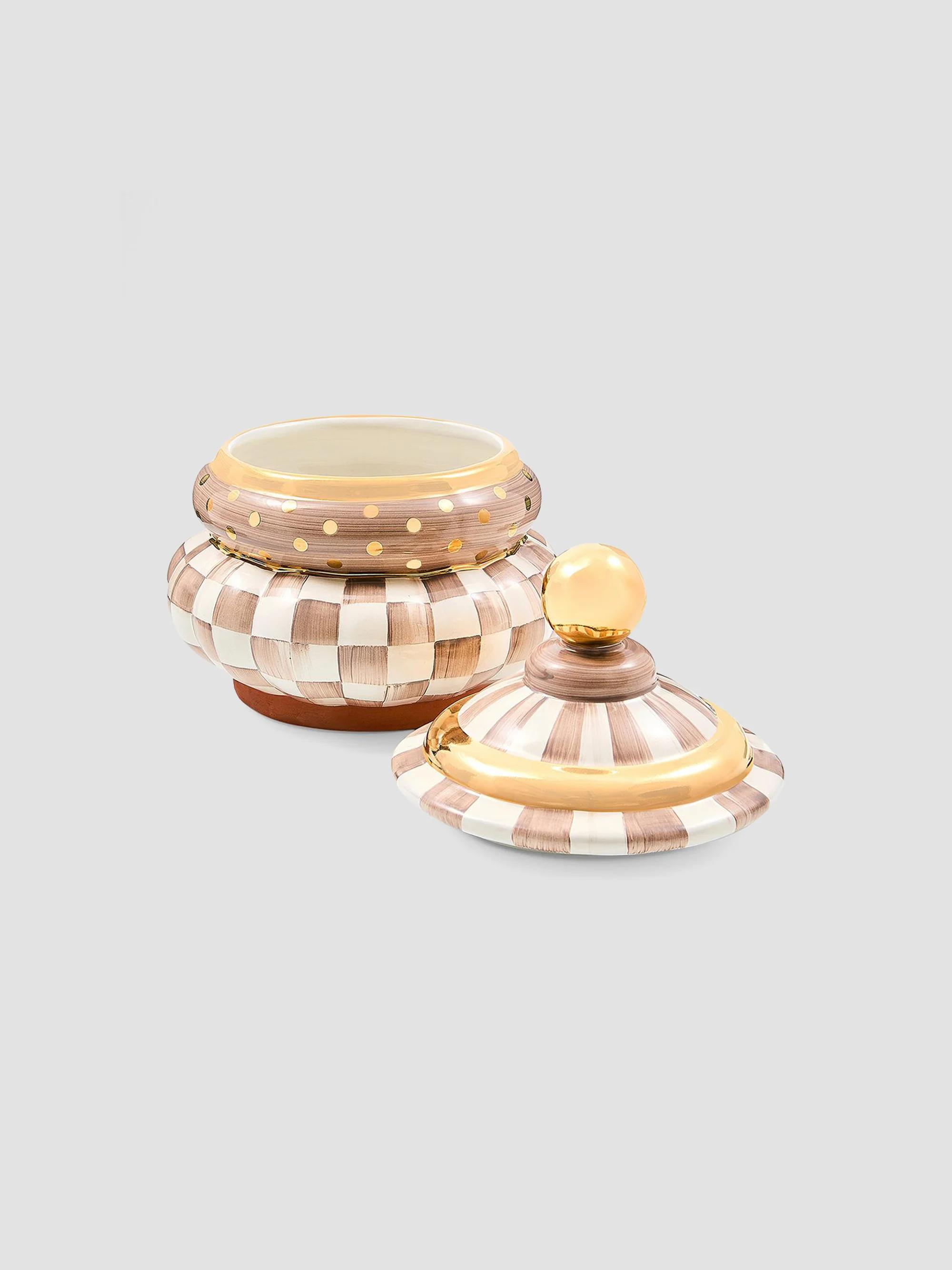 MacKenzie-Childs Mocha Check Ceramic Goovy Storage Container | Saks ...