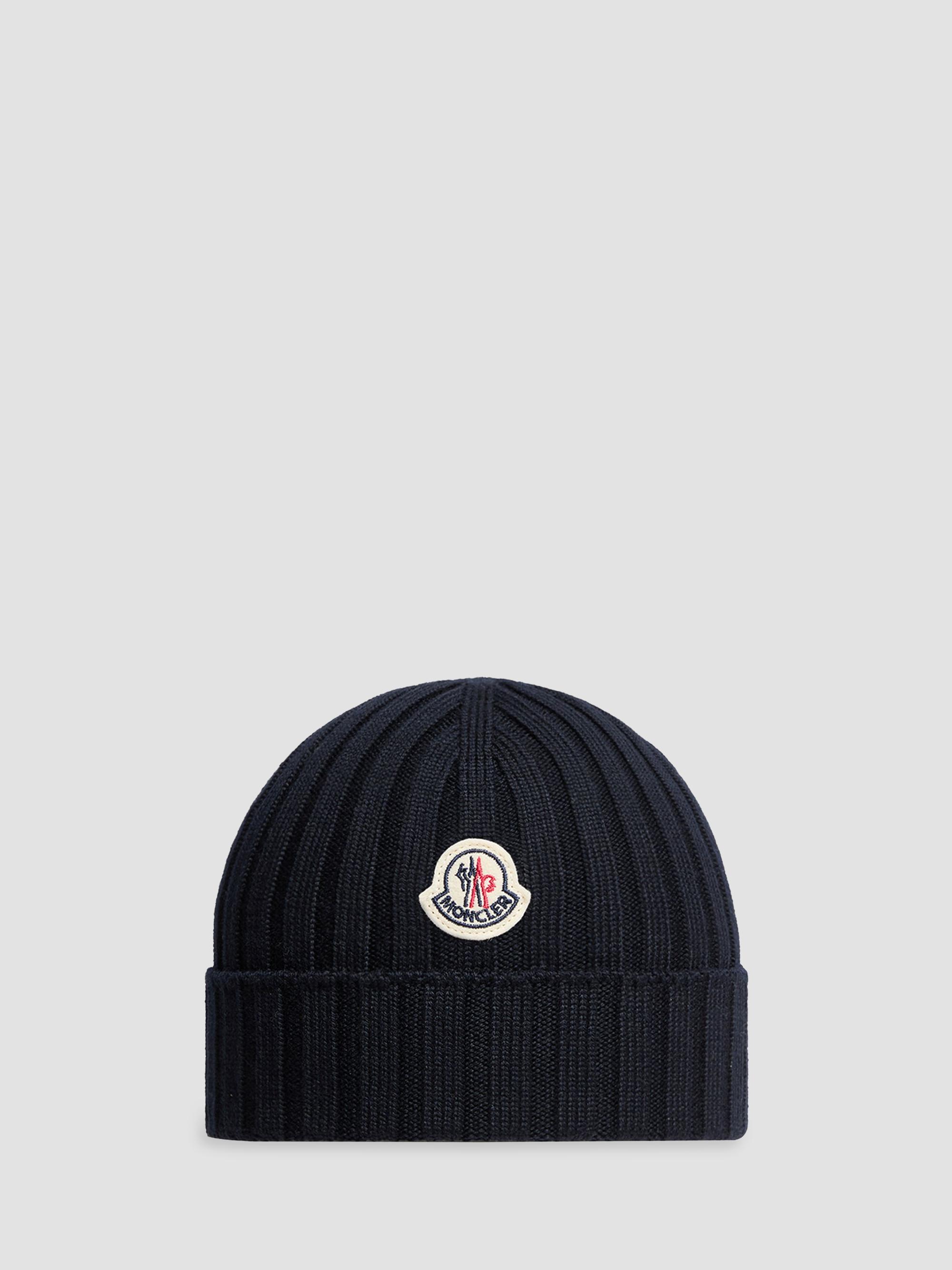 Moncler Baby Girl's Beanie Hat in Wool - Navy Blue | Thumbnail 4