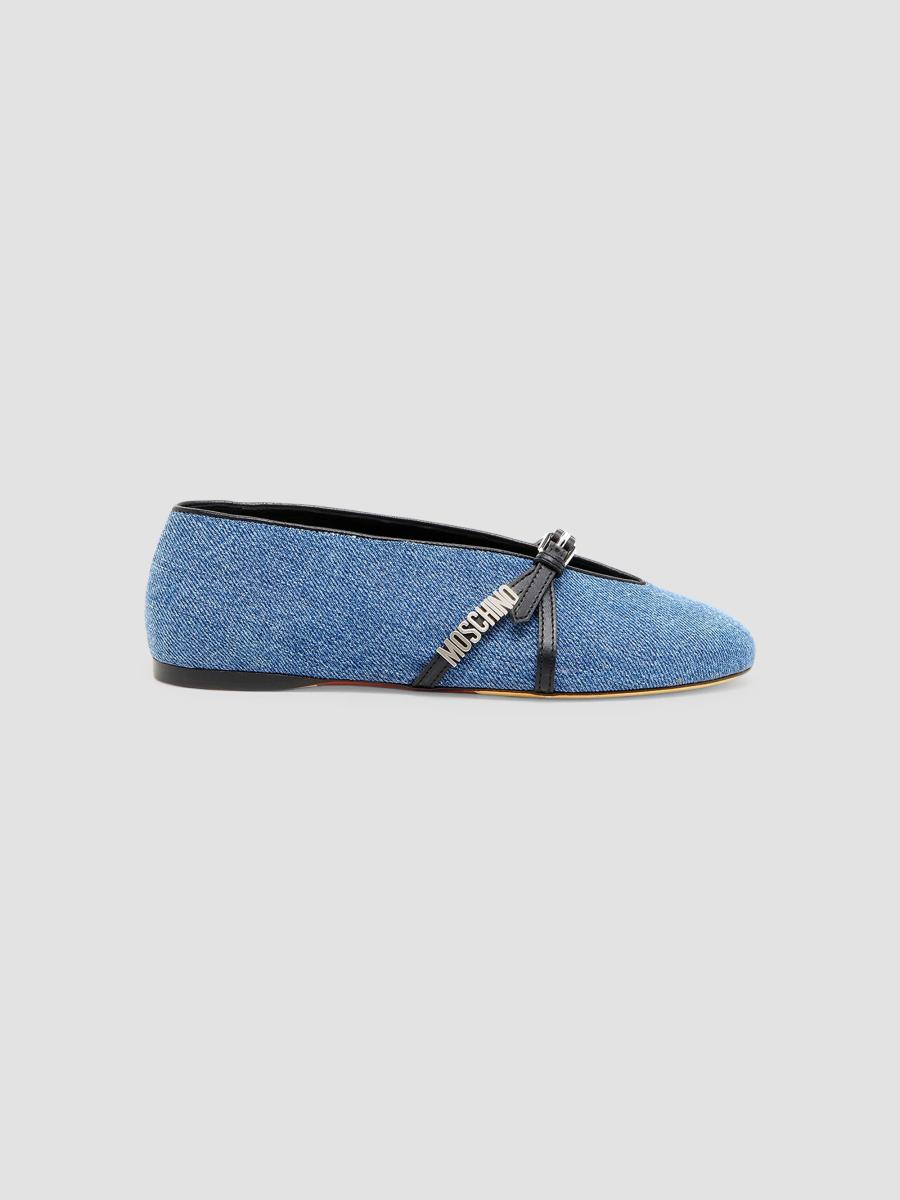 Moschino Women's Duck Denim Ballet Flats In Denim Black