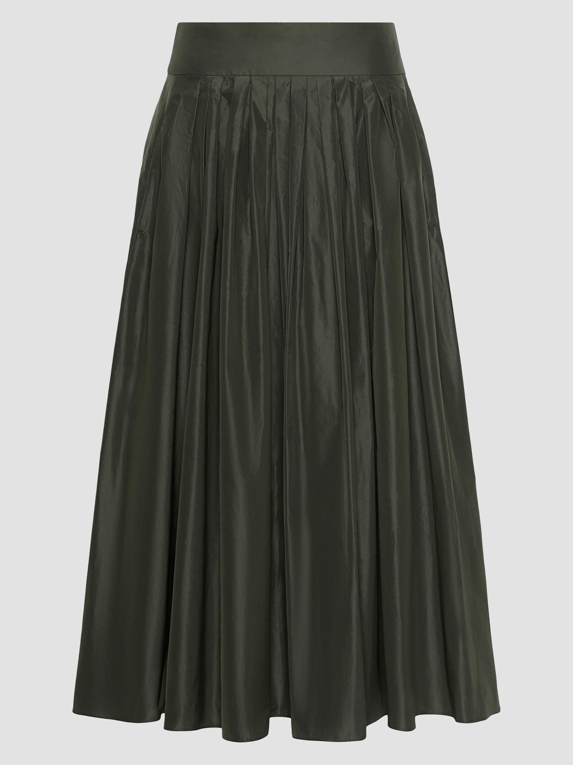Max Mara Women's Taffeta Pleated Skirt - Dark Green | Thumbnail 2
