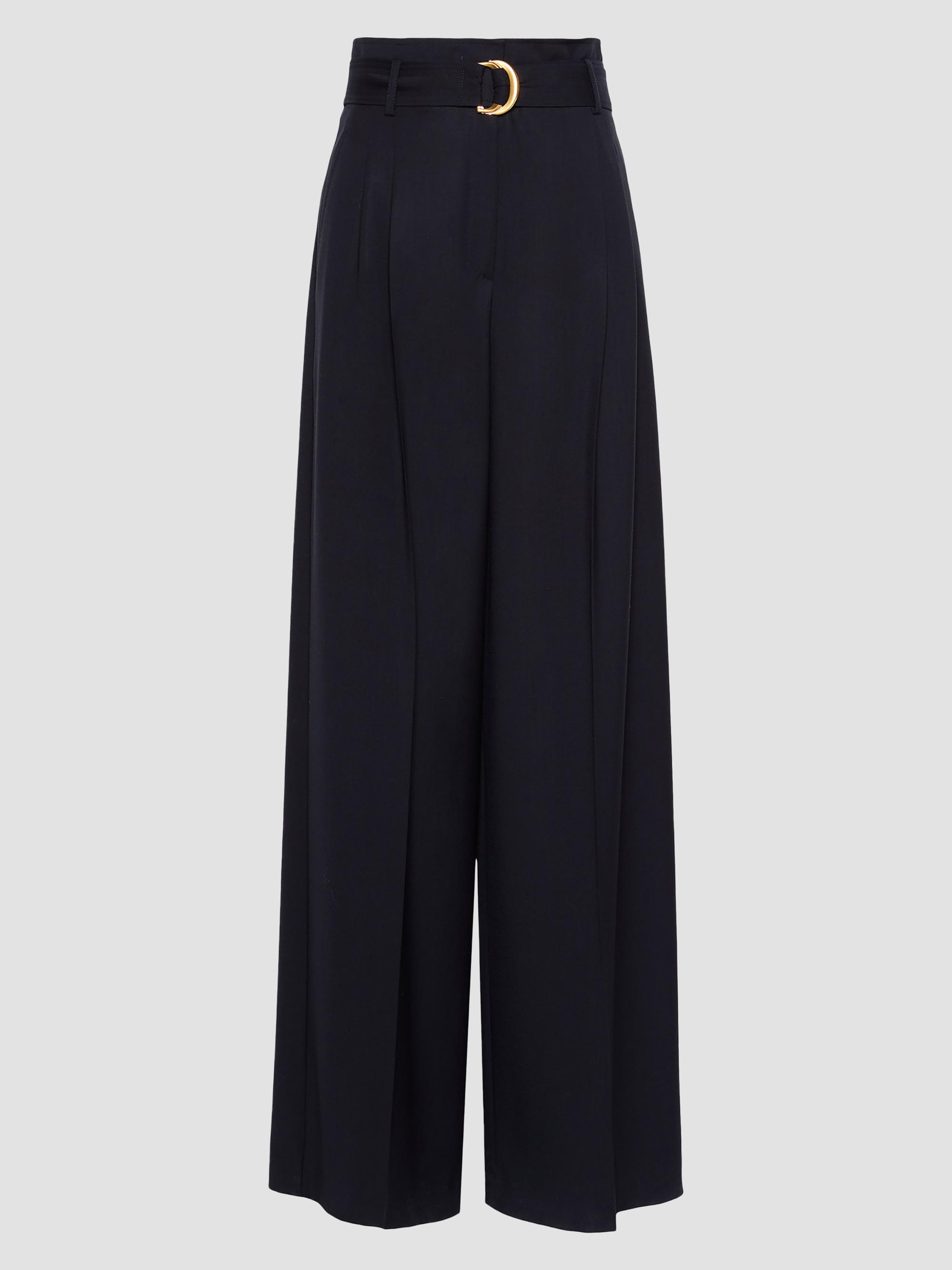 Max Mara Women's High Waisted Woollen Cloth Trousers - Navy | Thumbnail 2