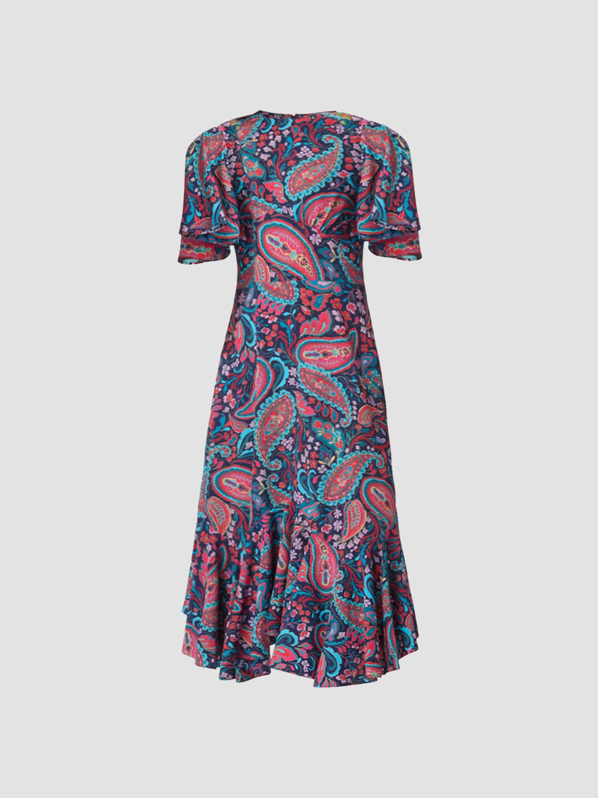 Shoshanna Mallie Paisley Fluted-Hem Midi Dress | Saks Fifth Avenue