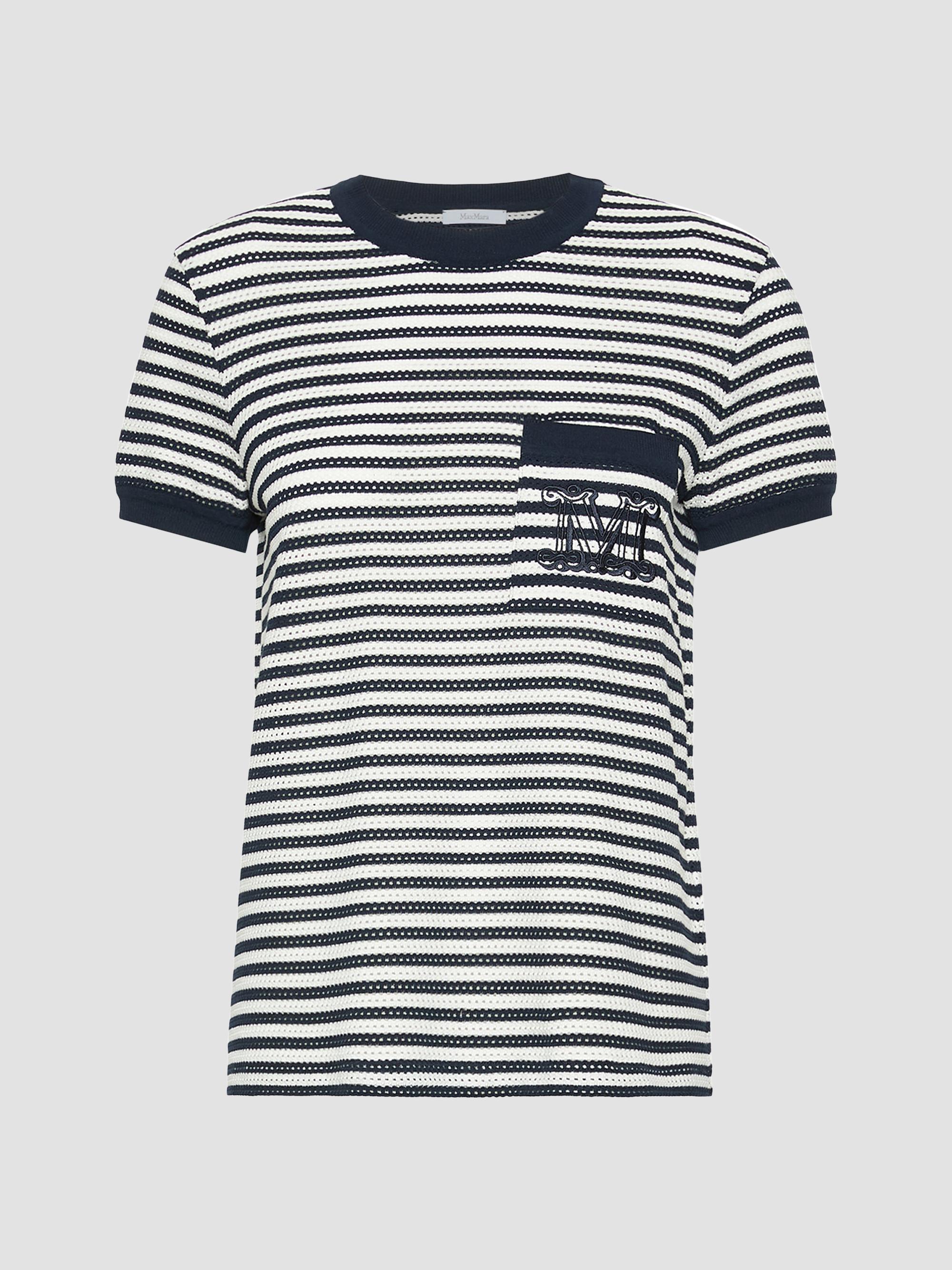 Max Mara Women's Striped Cotton Mesh T-Shirt - White Blue | Thumbnail 6