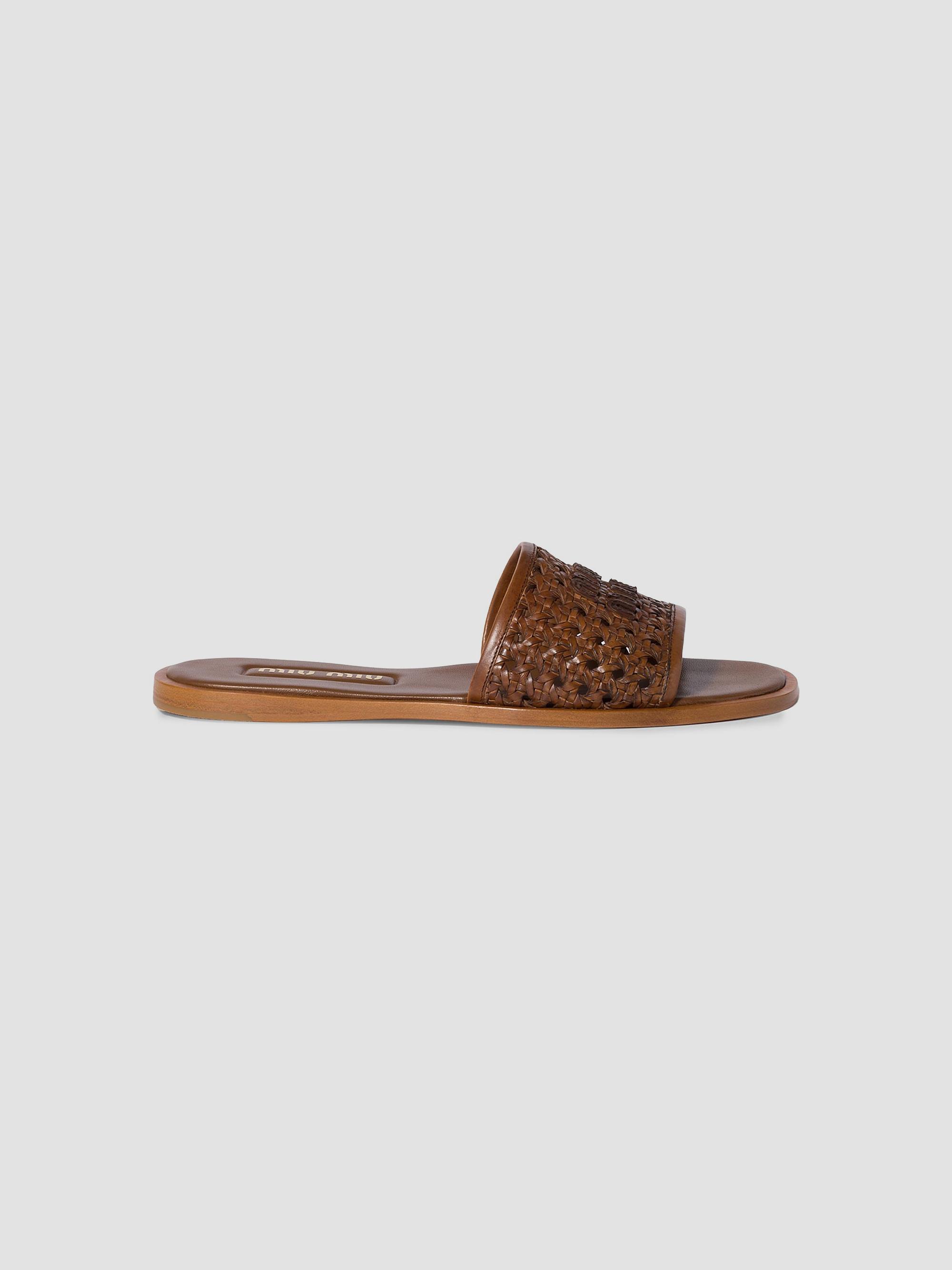 Miu Miu Women's Woven Leather Slides - Brown | Thumbnail 5