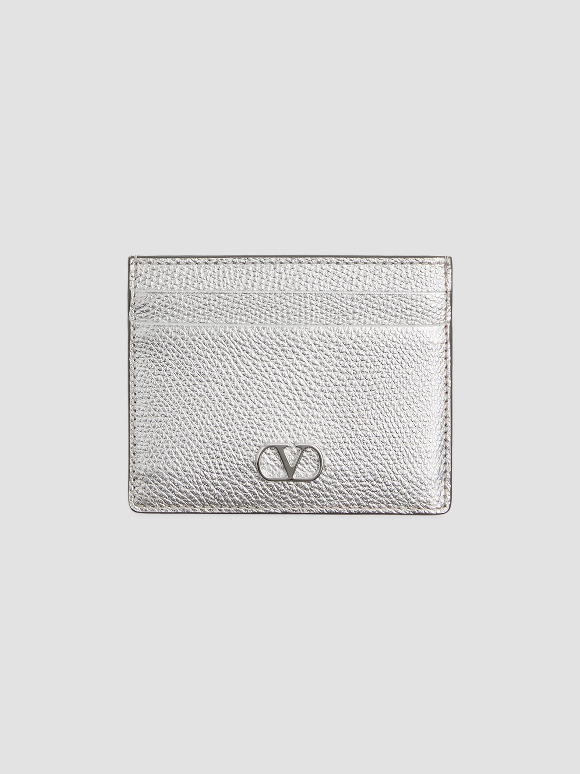 VLogo Signature Cardholder in Laminated Grainy Calfskin