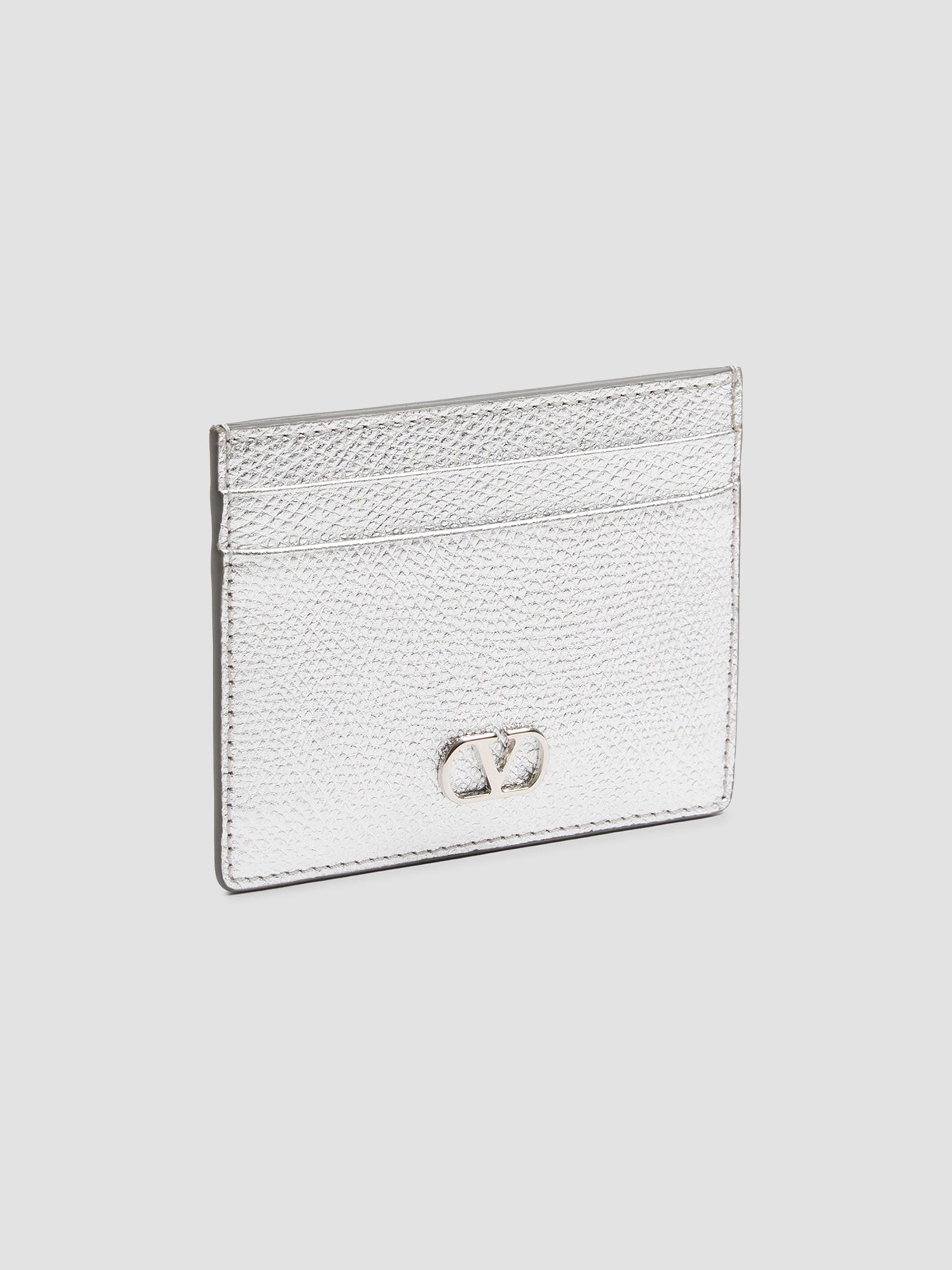 VLogo Signature Cardholder in Laminated Grainy Calfskin