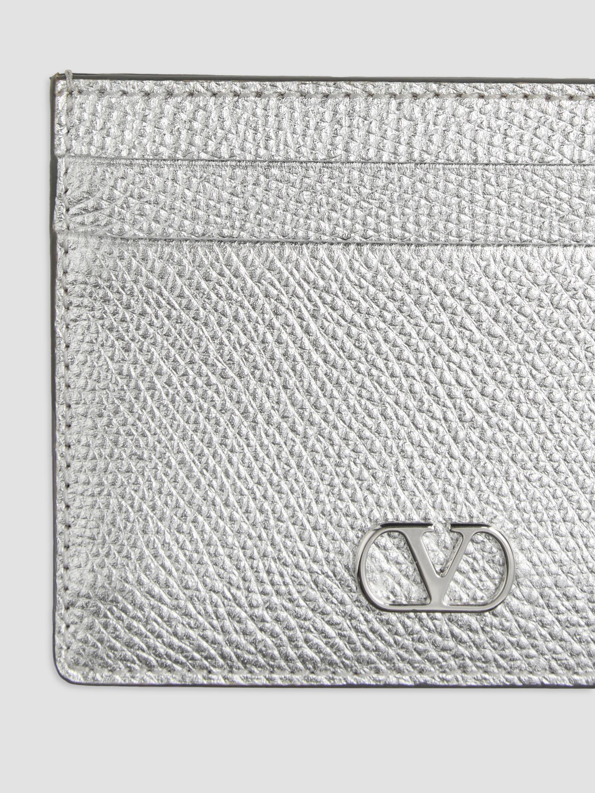 VLogo Signature Cardholder in Laminated Grainy Calfskin