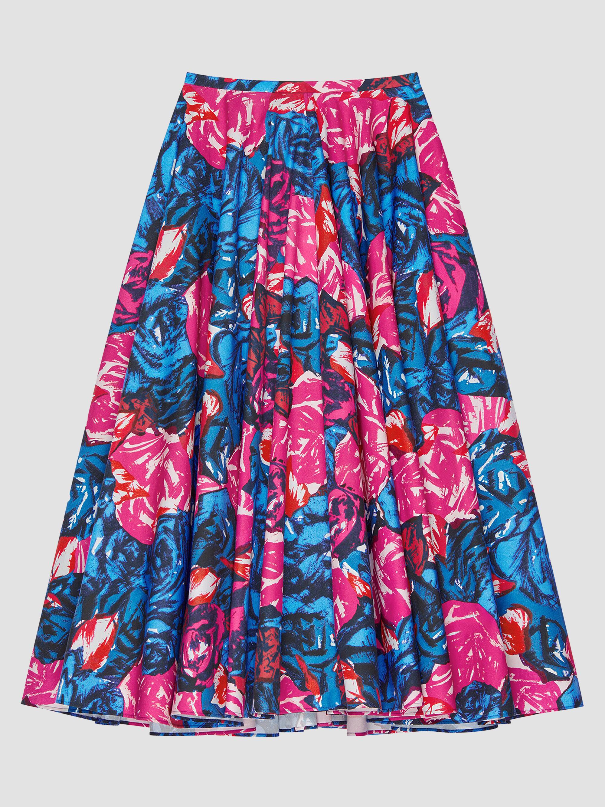 Givenchy Women's Long Circular Skirt in Poplin with Floral Print - Royal Blue | Thumbnail 6