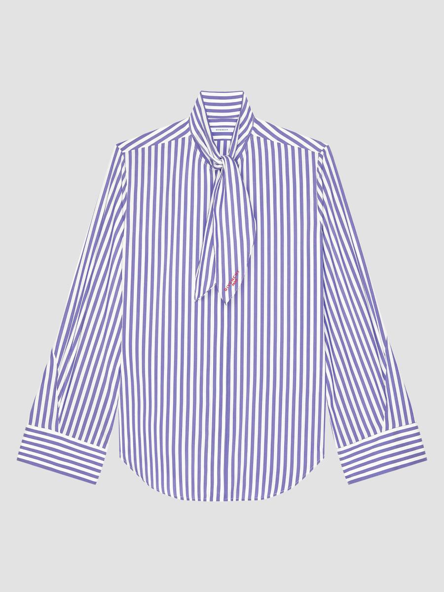 Givenchy Women's Cocoon Striped Shirt In Silk With Bow In Multi