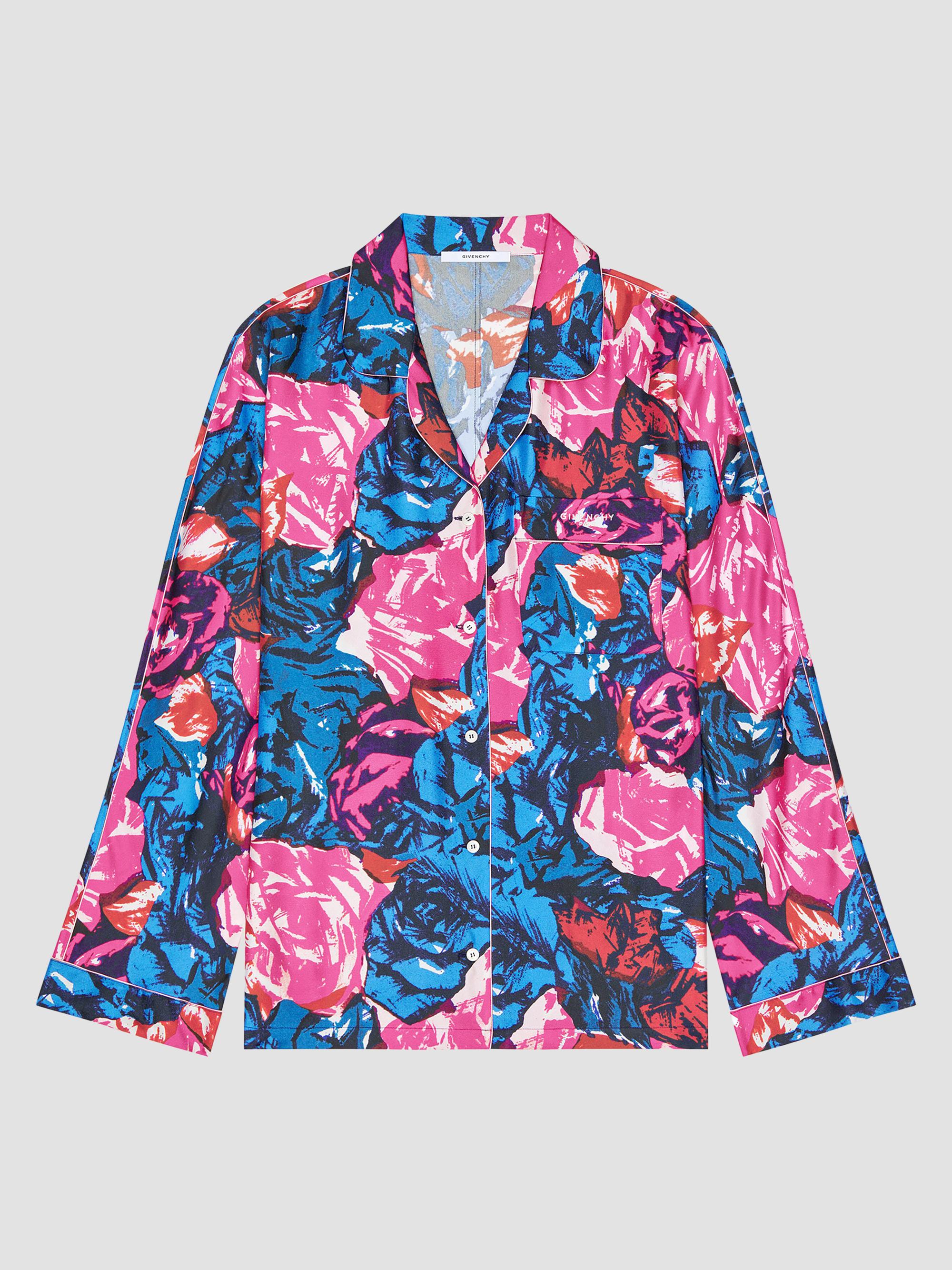 Givenchy Women's Pyjama Shirt in Silk with Floral Print - Royal Blue | Thumbnail 5