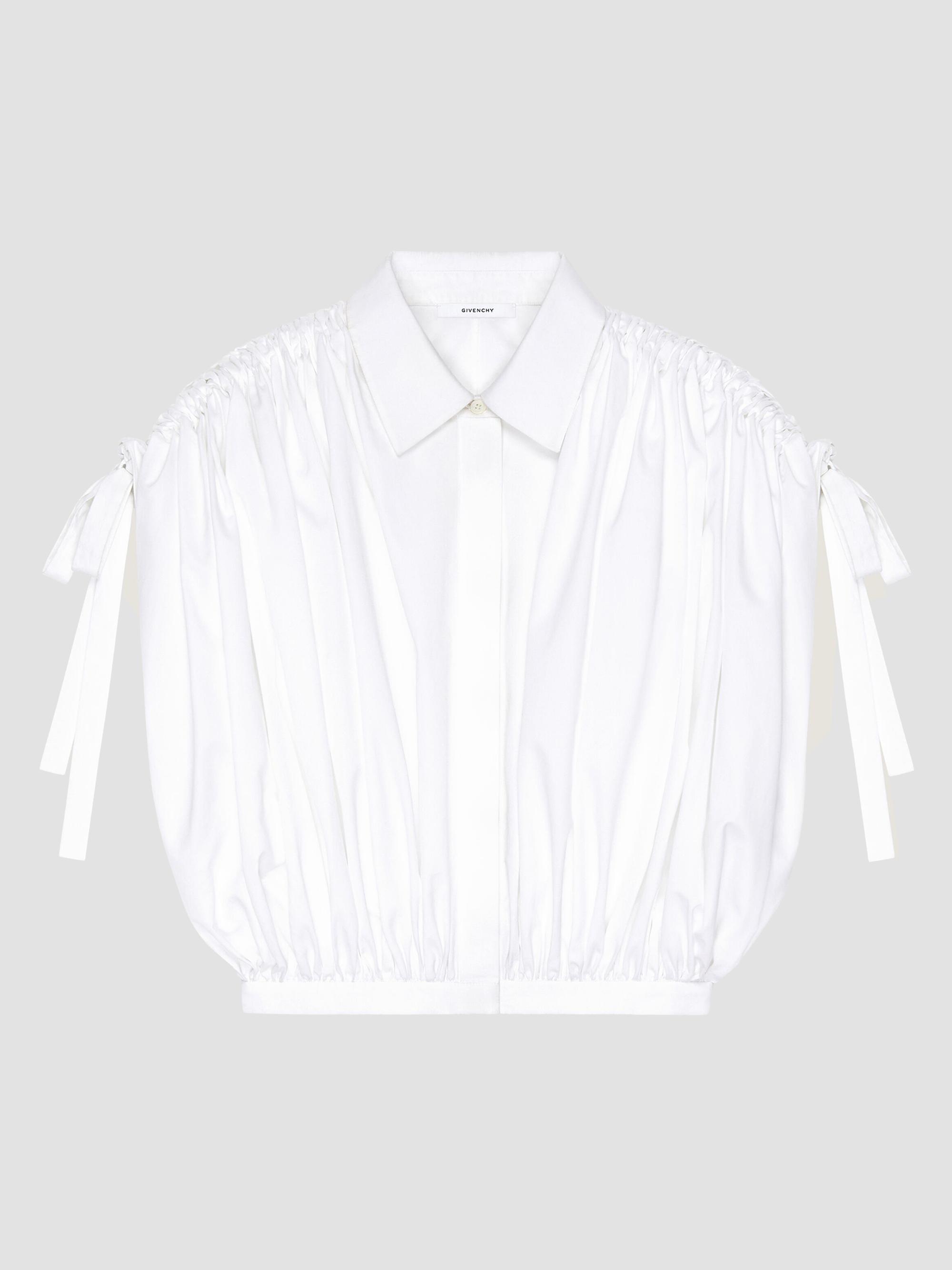 Givenchy Women's Cropped Shirt in Poplin with Ruched Details - White | Thumbnail 5