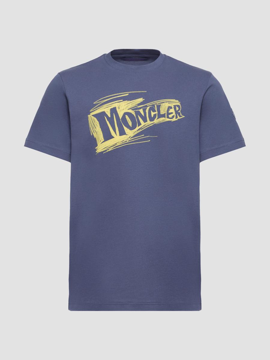 Moncler Men's Crewneck T-shirt In Cotton In Blue