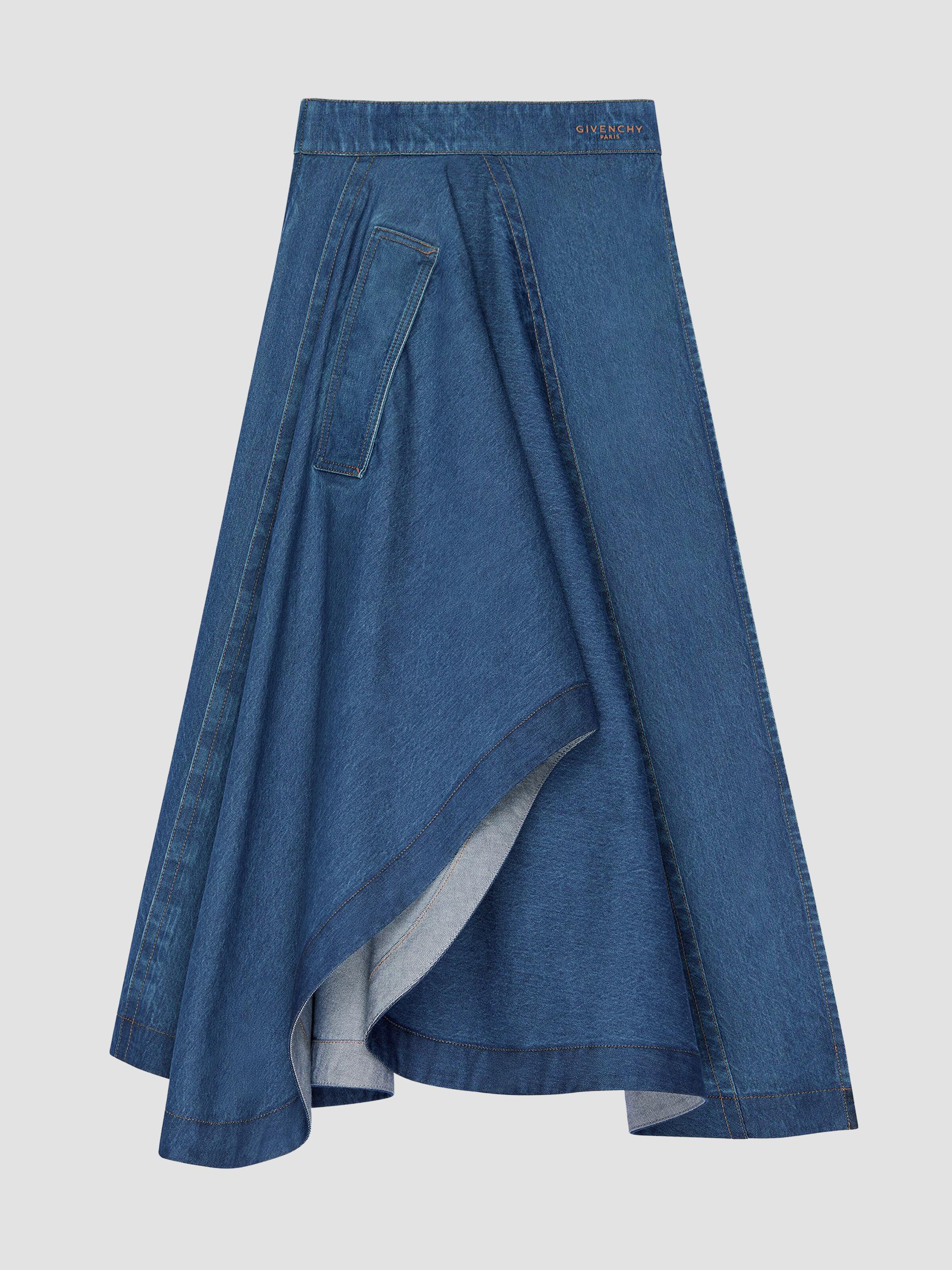 Givenchy Women's Long Asymmetric Skirt in Denim - Medium Blue | Thumbnail 5