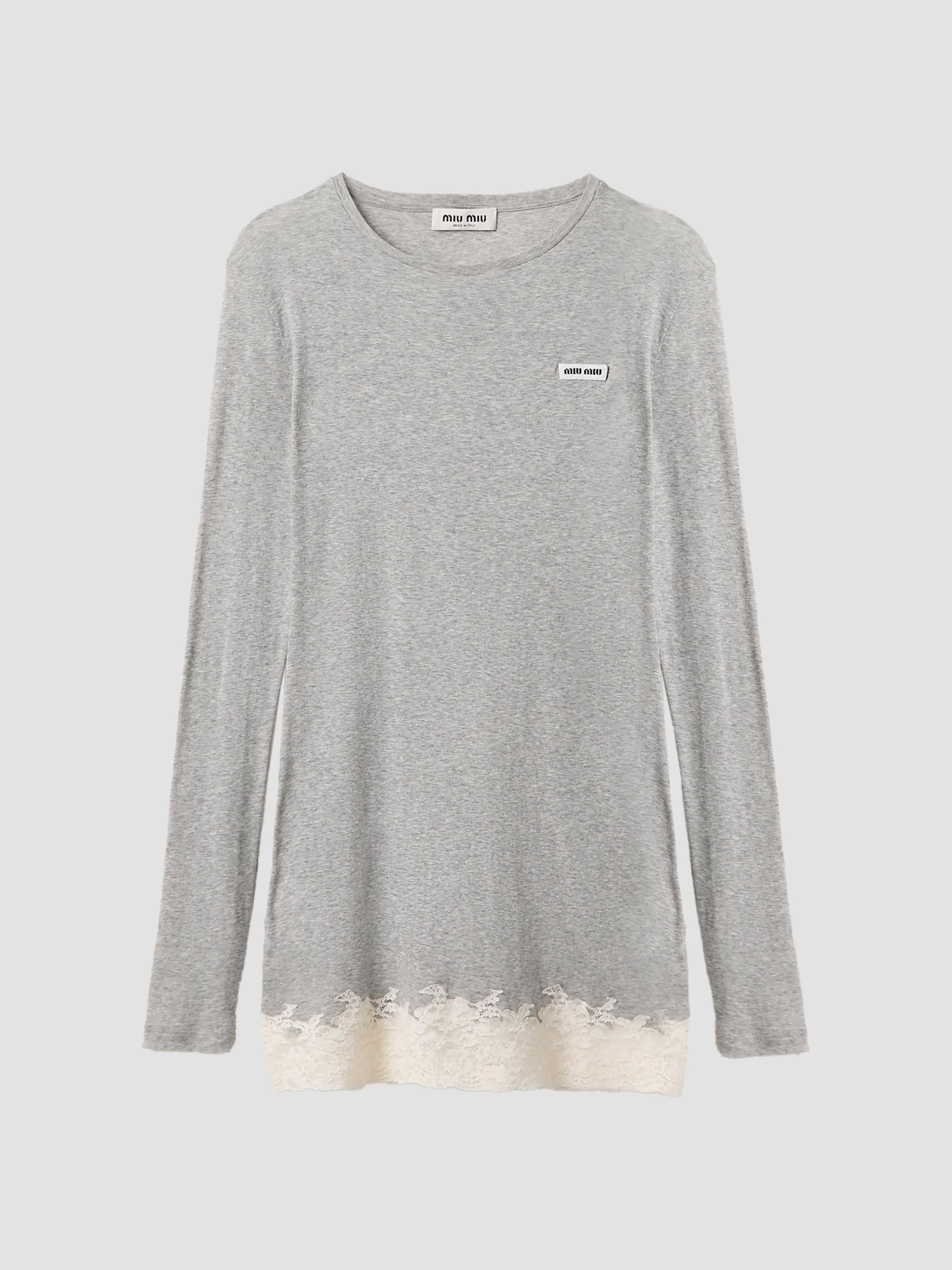 miu miu logo-patch ribbed jersey dress Miu Miu Jersey Dress in Grigio