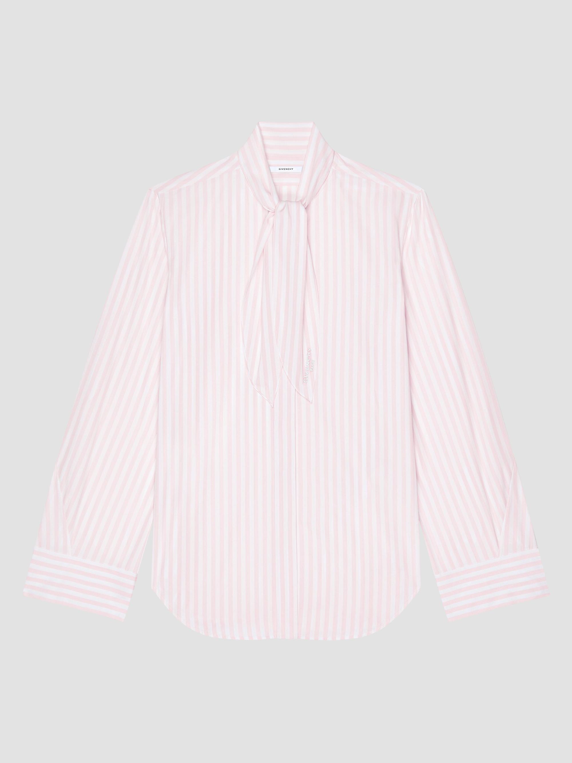 Givenchy Women's Cocoon Striped Shirt in Poplin with Bow - White Pink | Thumbnail 4