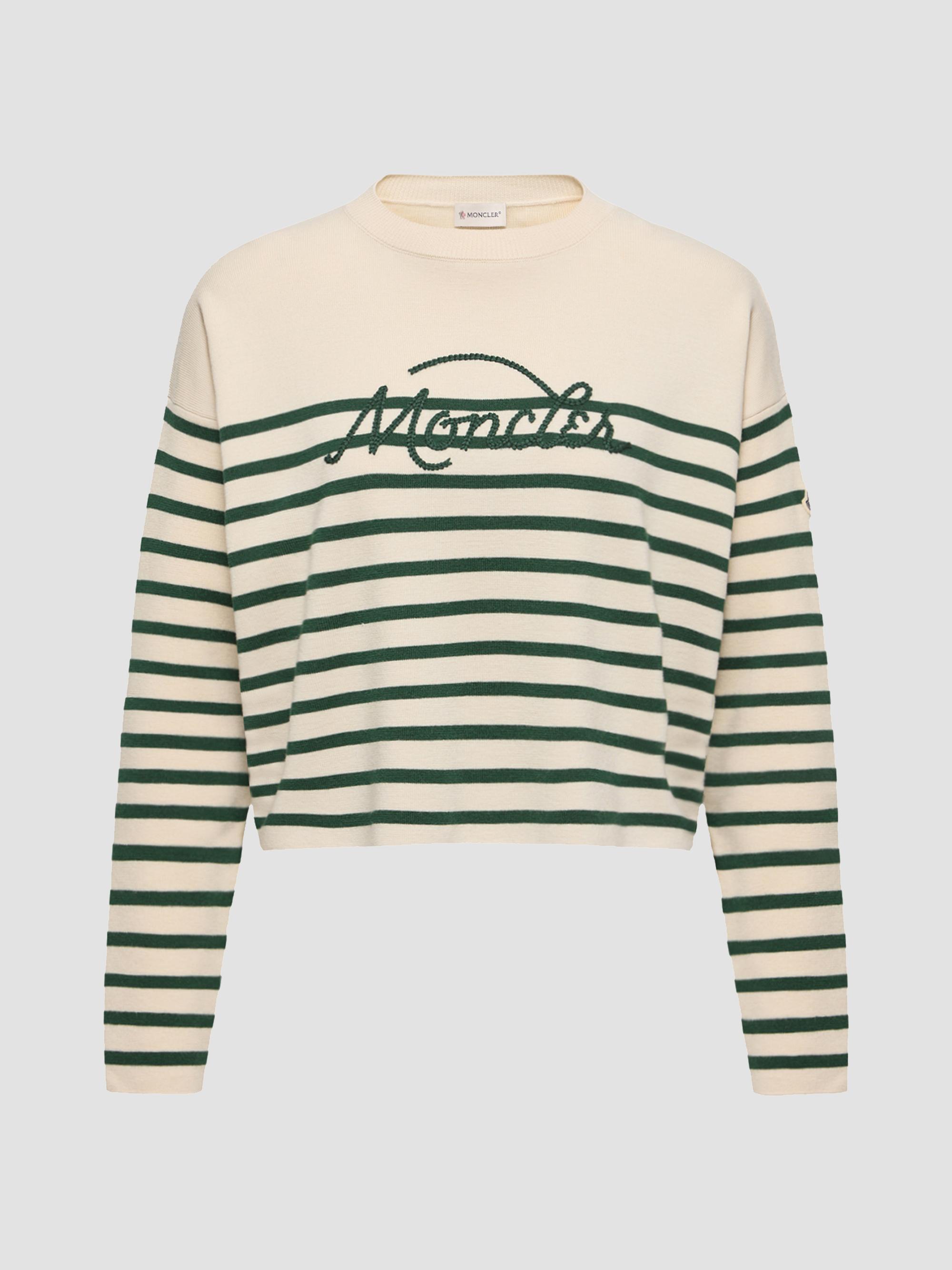 Moncler Women's Sweater in Wool with Stripes - White Green | Thumbnail 5