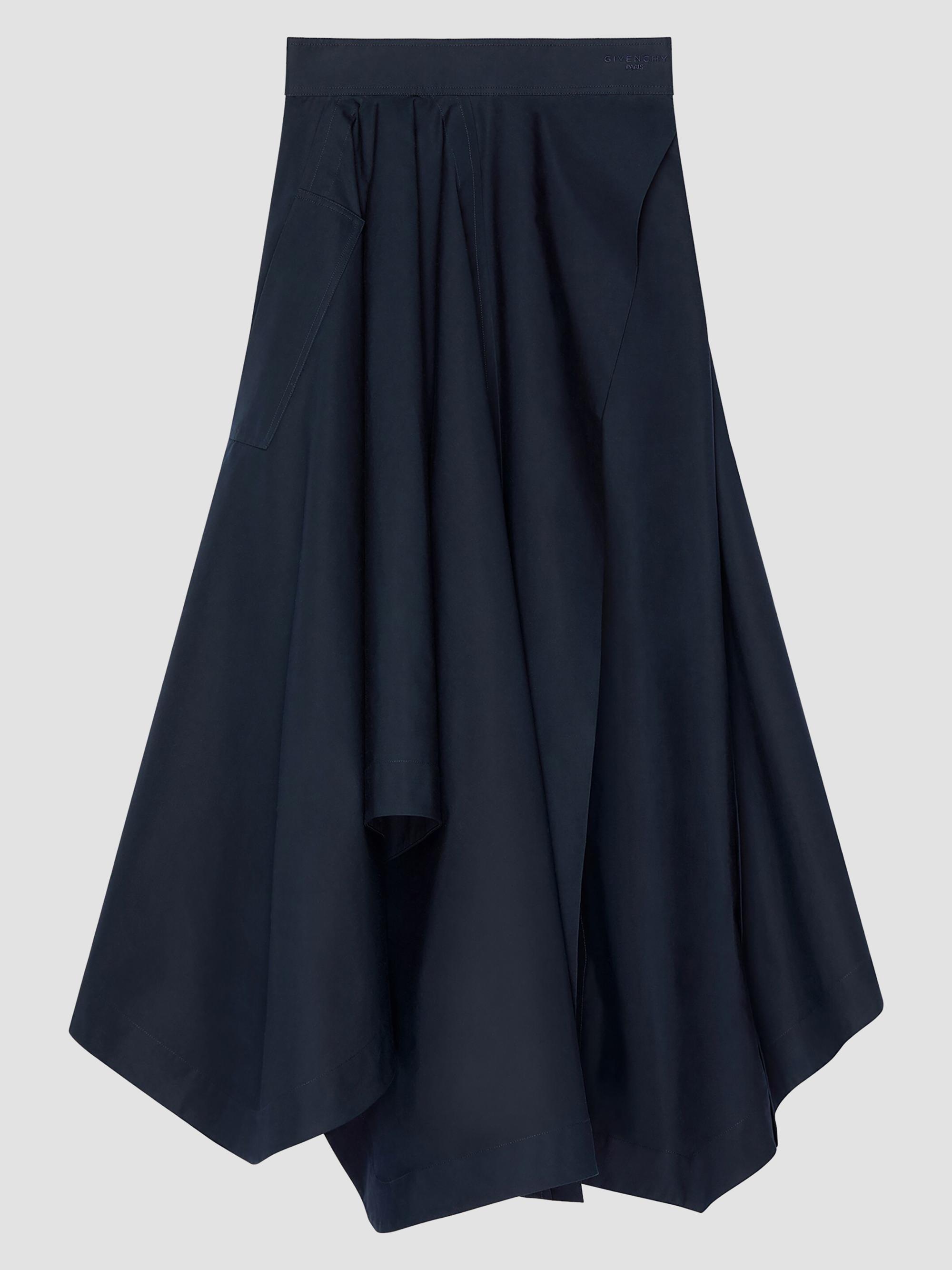 Givenchy Women's Long Asymmetric Skirt in Poplin - Dark Blue | Thumbnail 5
