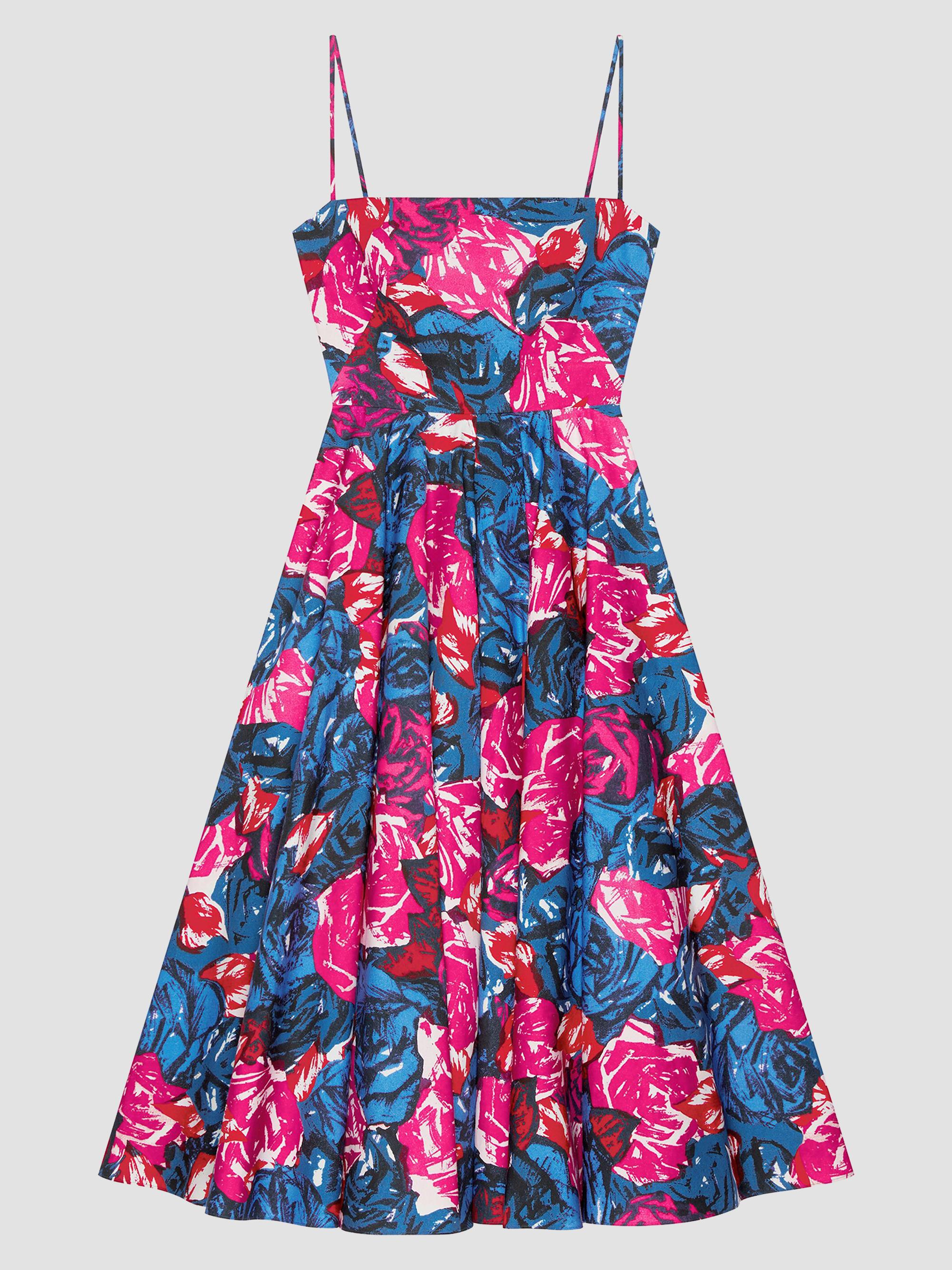 Givenchy Women's Sliced Long Dress in Poplin with Floral Print - Royal Blue | Thumbnail 4