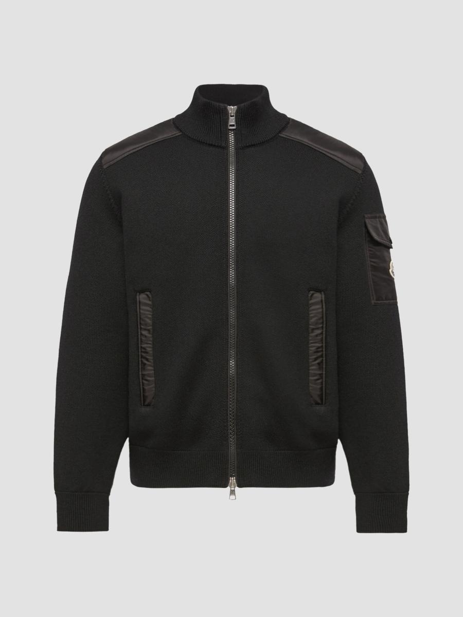 Moncler Men's Down-filled Cardigan In Wool In Black