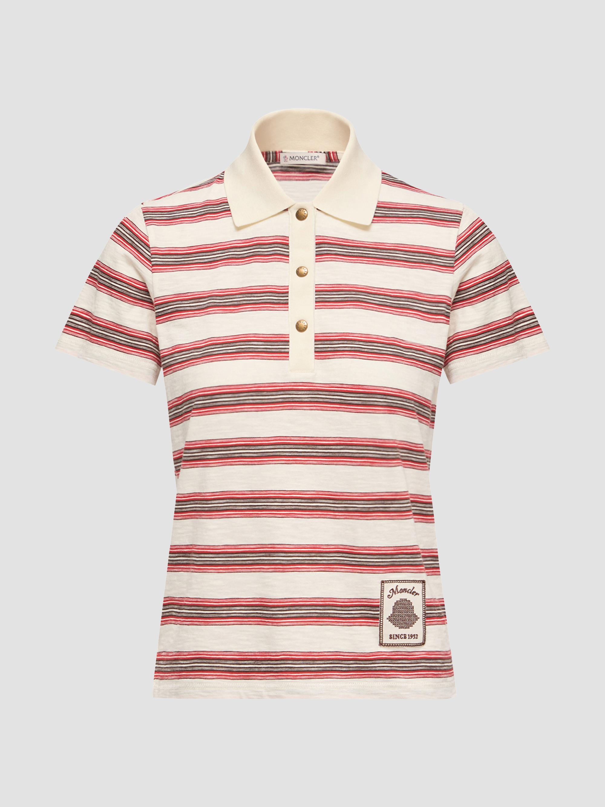 Moncler Women's Polo Shirt in Cotton with Stripes - White Red | Thumbnail 5