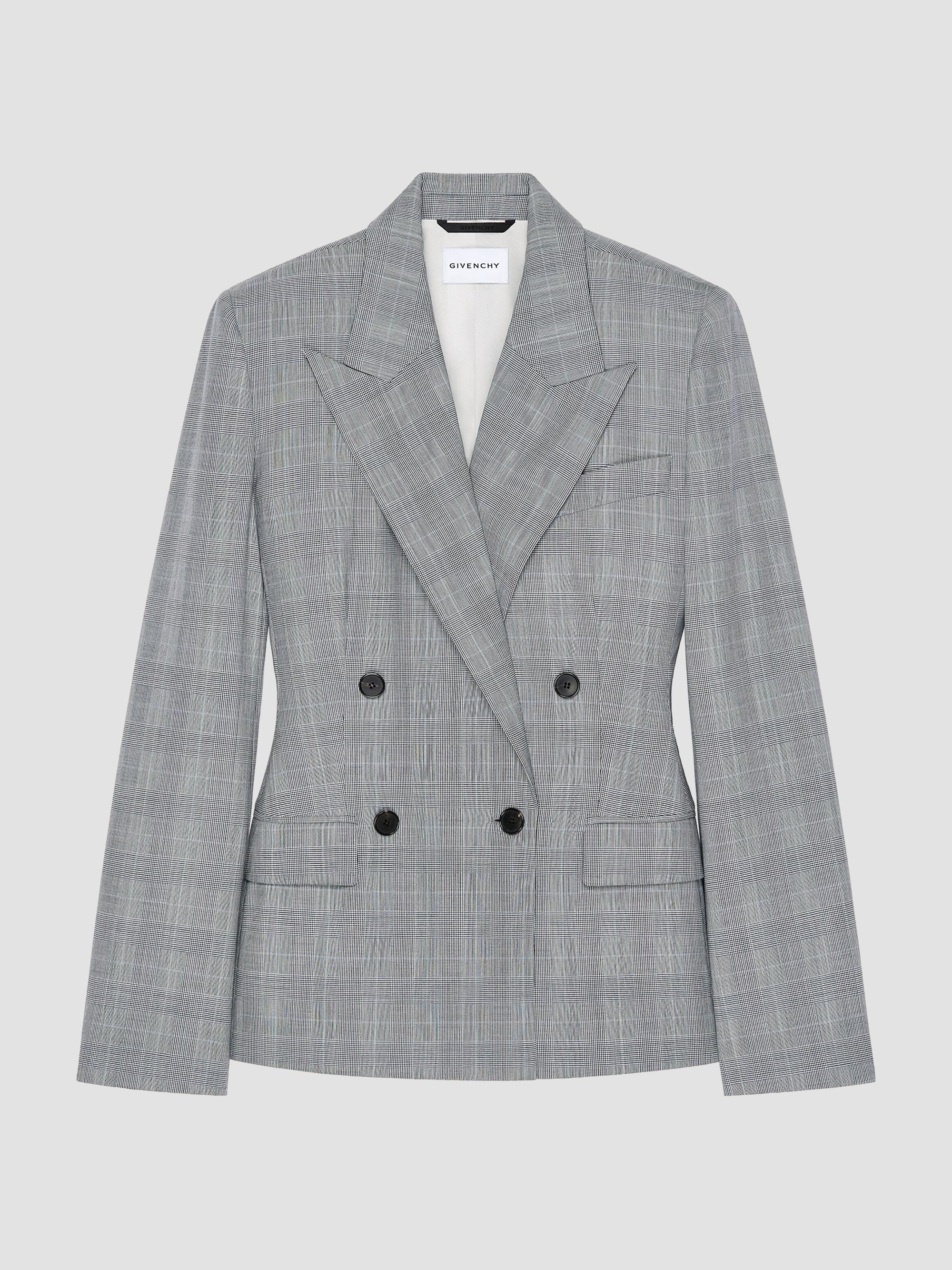 Givenchy Women's Double-Breasted Checked Jacket in Wool - Grey Black | Thumbnail 5