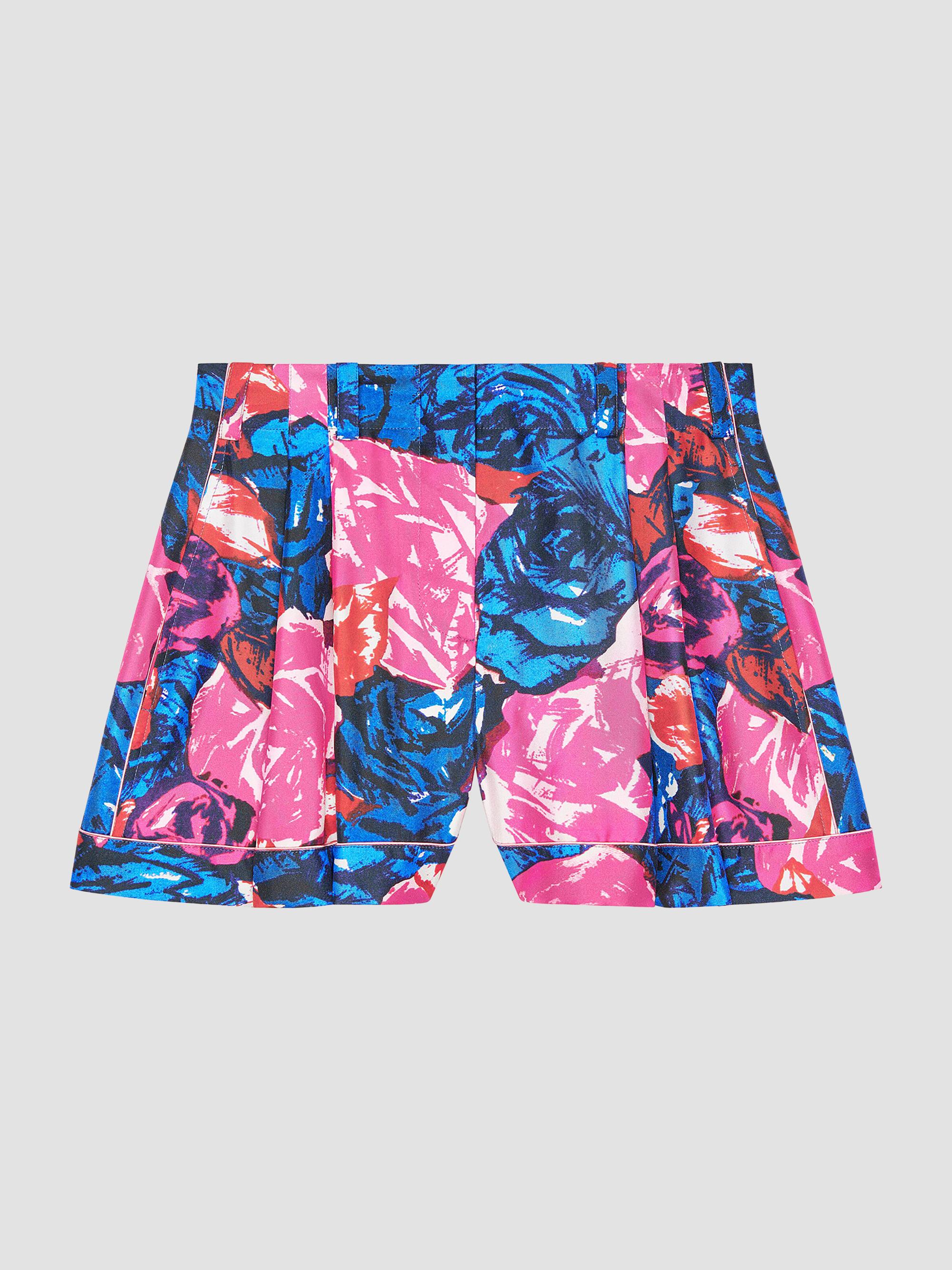 Givenchy Women's Pyjama Shorts in Silk with Floral Print - Royal Blue | Thumbnail 5