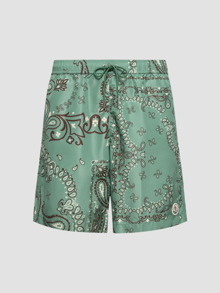 Moncler Men's Swim Trunks With Floral Print In Green