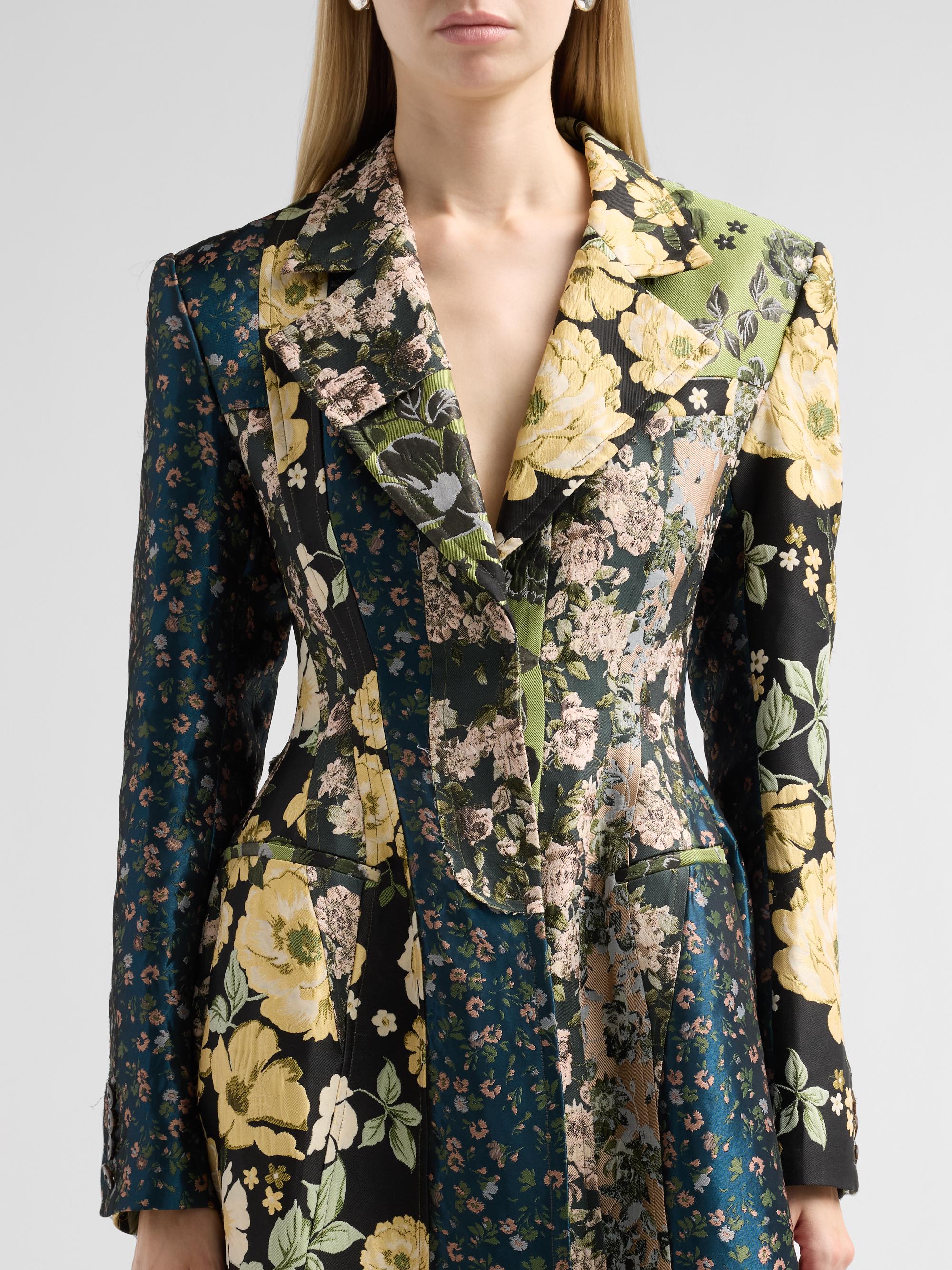 花柄 長袖 ロングジョン ボディスーツ　Msize Jason Wu Collection Mixed Floral Jacquard Paneled Coatdress | Saks
