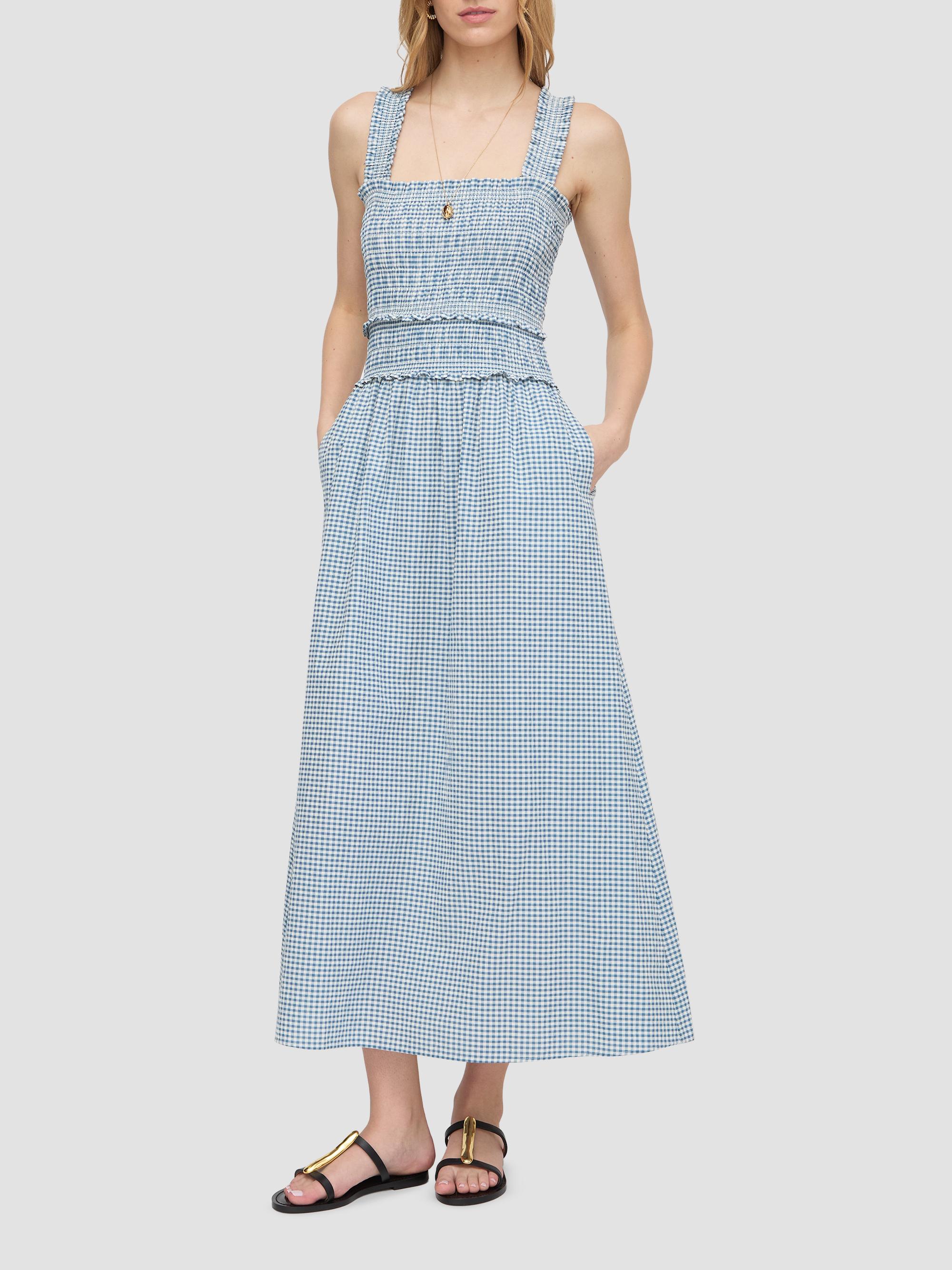hill house margot dress blue floral block stripe Hill House Home The Margot Floral Print Midi Dress - Floral Block Stripe/ Blue Multi - 30% Off