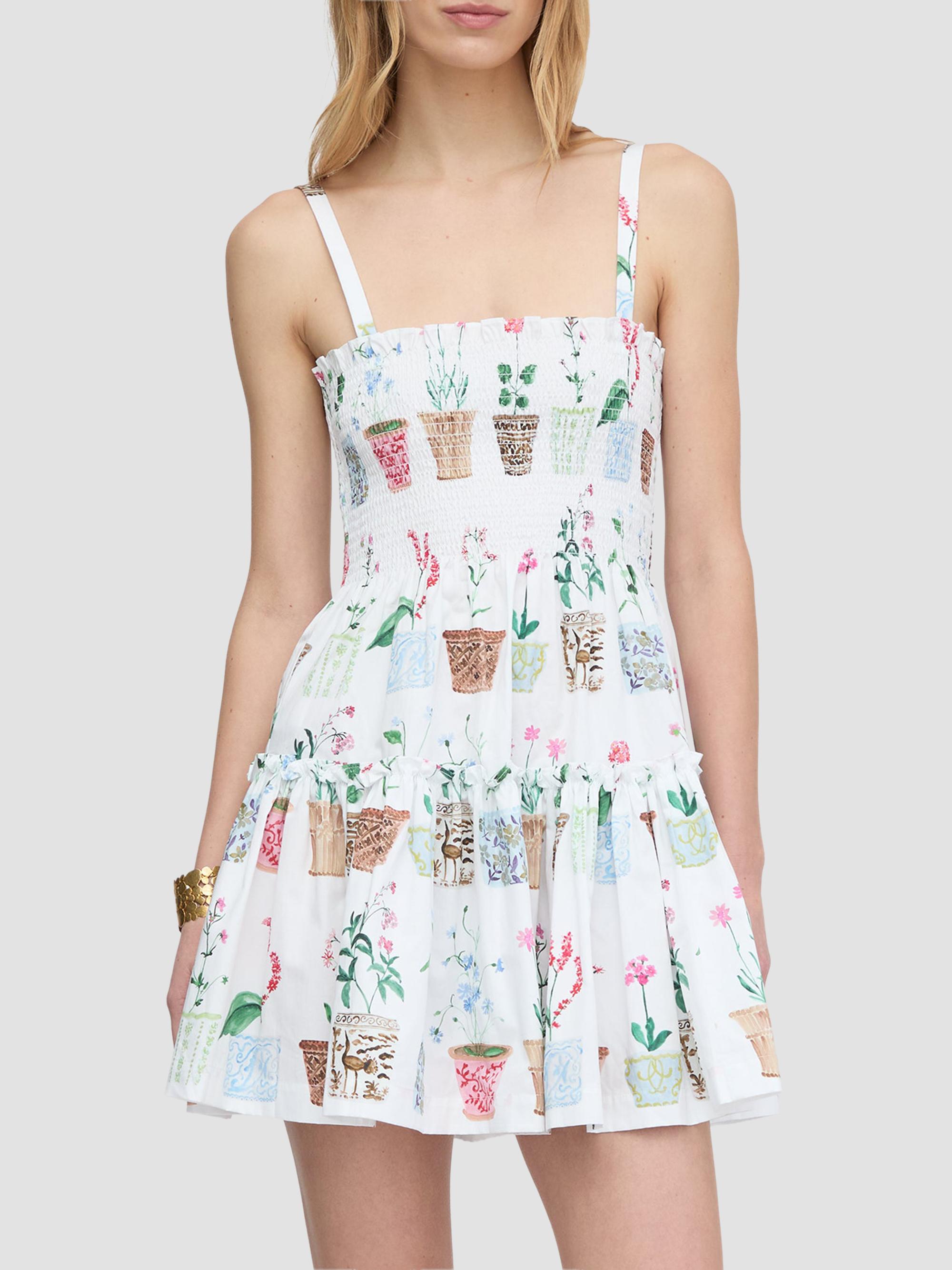 hill house margot mini dress patricia_zhou wears the Margot Mini Dress in White Floral Patchwork 