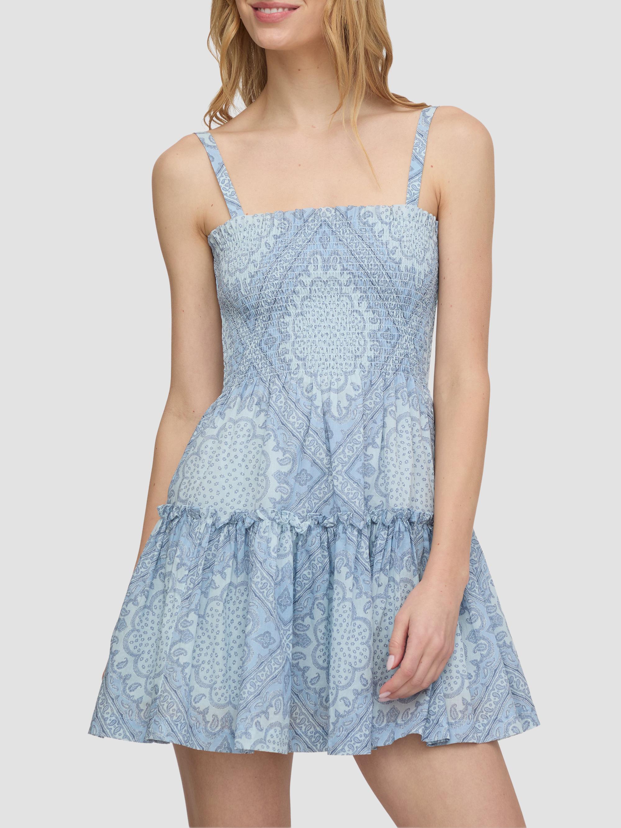 Hill House Home Women's The Seraphina Mini Nap Dress - Dusty Blue Paisley Scarf | Thumbnail 6