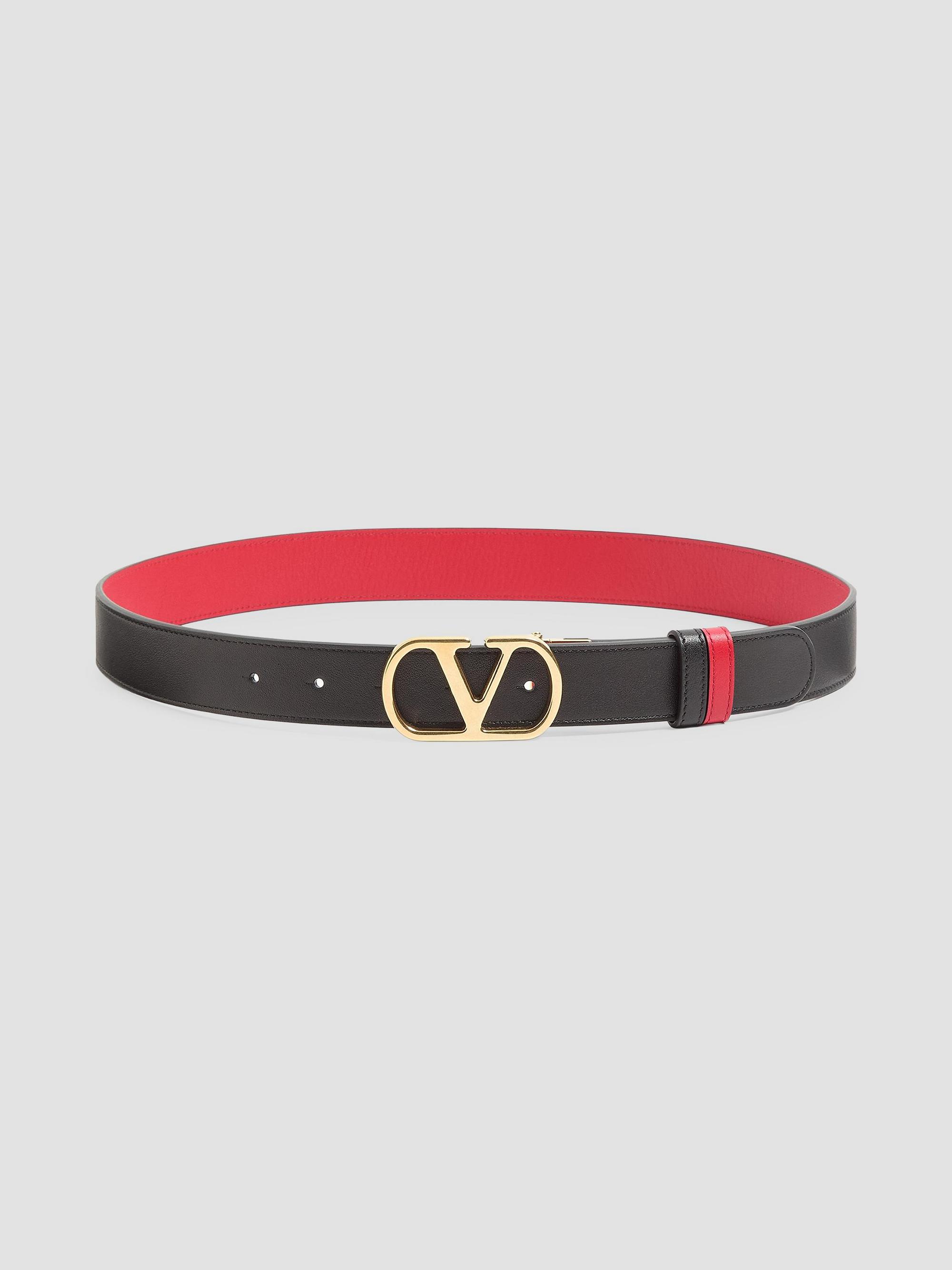 Valentino Garavani Women's VLogo Signature Reversible Shiny Calfskin Belt - Black Pure Red | Thumbnail 5